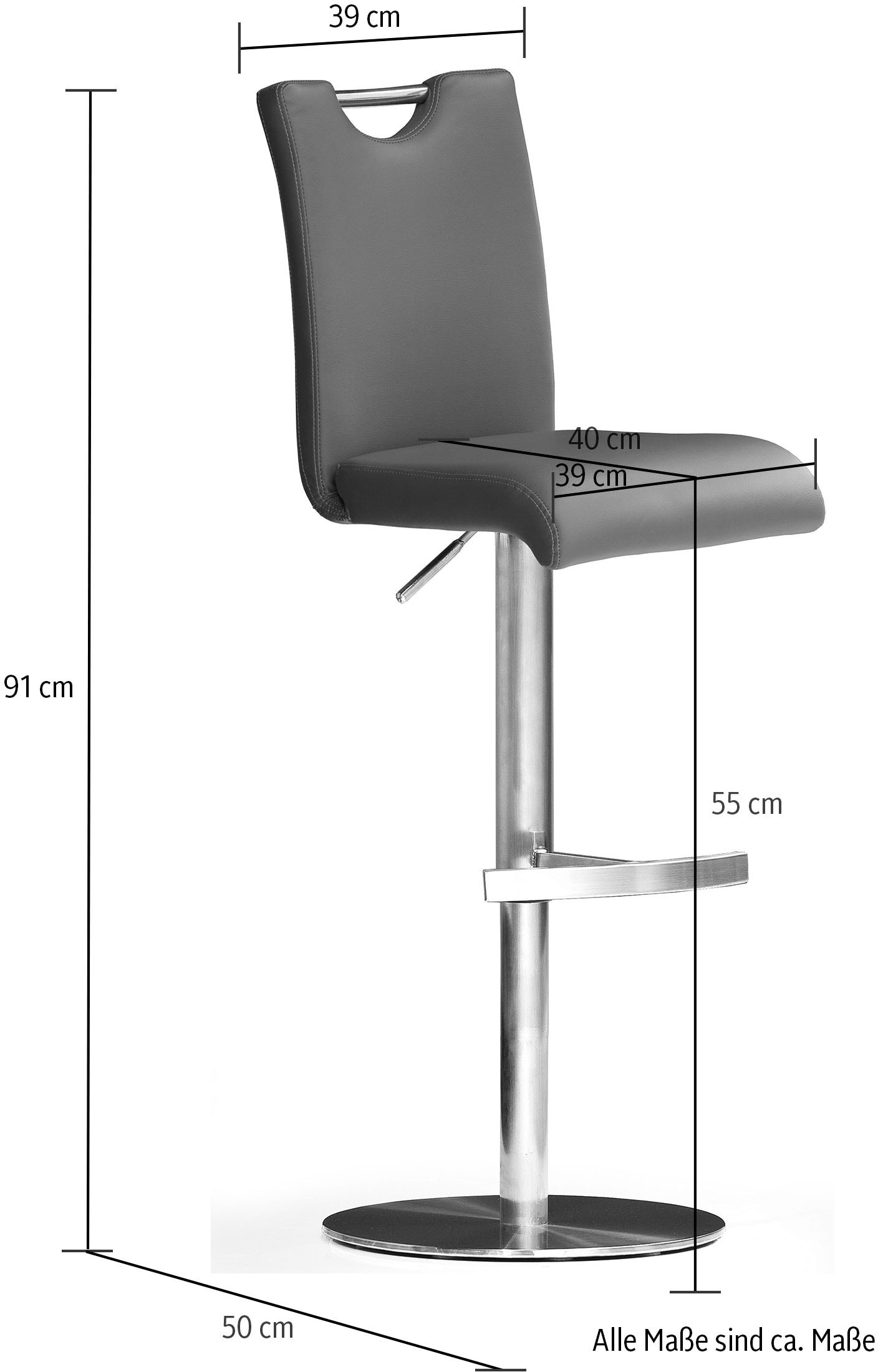 MCA furniture Bistrostuhl »BARBECOOL«, mit Rückenlehne, Bodenplatte rund, 360° drehbar, Sitzhöhe von 55-80 cm
