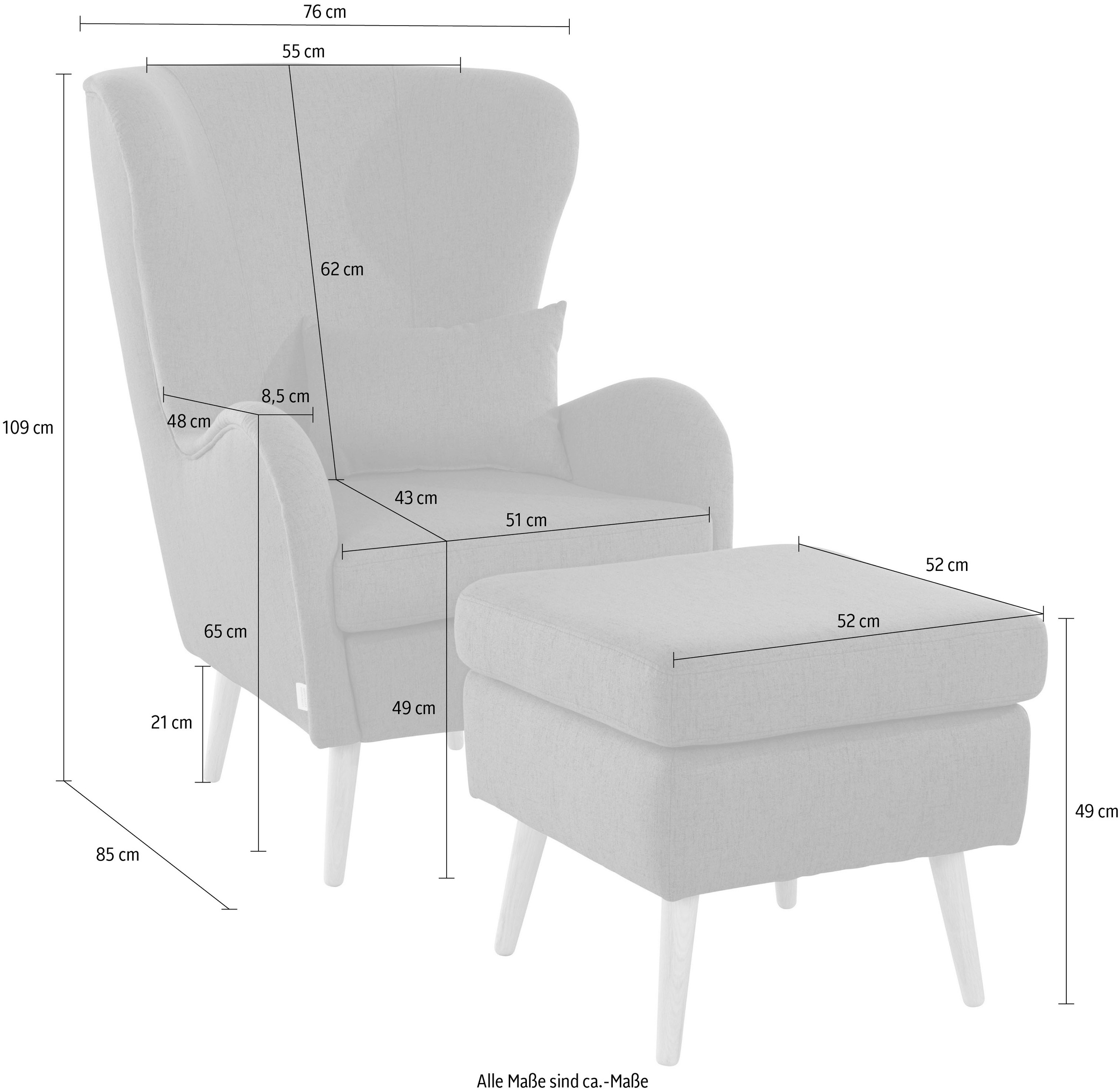 Home affaire Sessel »Sallito, TV-Sessel, Ohrensessel mit« Hocker, in vielen Bezugsqualitäten, auch in Samtcord