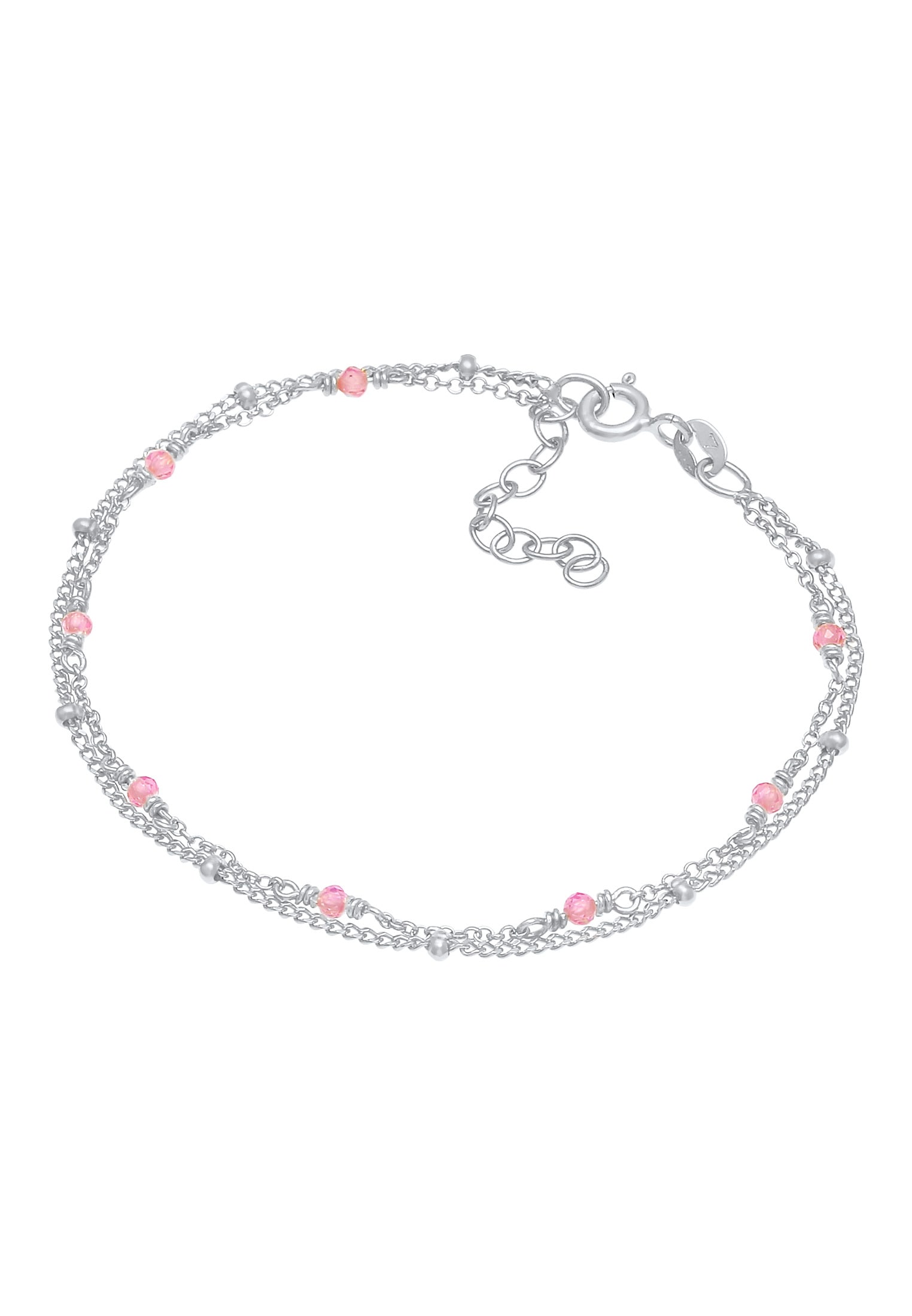 Elli Armkette »Armband Kugel Rosa Quarz Perlen Layer 925 Silber«