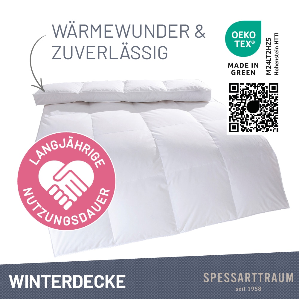 SPESSARTTRAUM Daunenbettdecke + 3-Kammer-Kopfkissen »Exklusiv, 2-tlg, hergestellt in Deutschland, made in Germany, Set«, (Spar-Set, Decke mit Kissen), Sparset: 5 Wärmeklassen, 135x200 cm & 155x220 cm