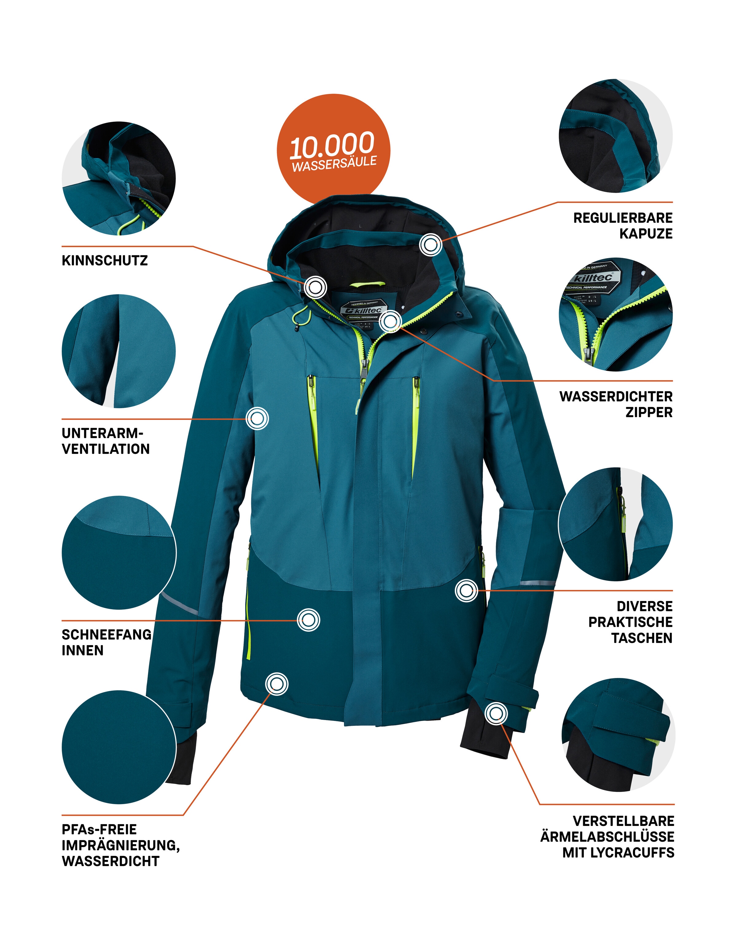 Killtec Funktionsjacke »KOW 29 MN JCKT«, Atmungsaktive, wasser- und winddichte Skijacke mit Colourblock-Design