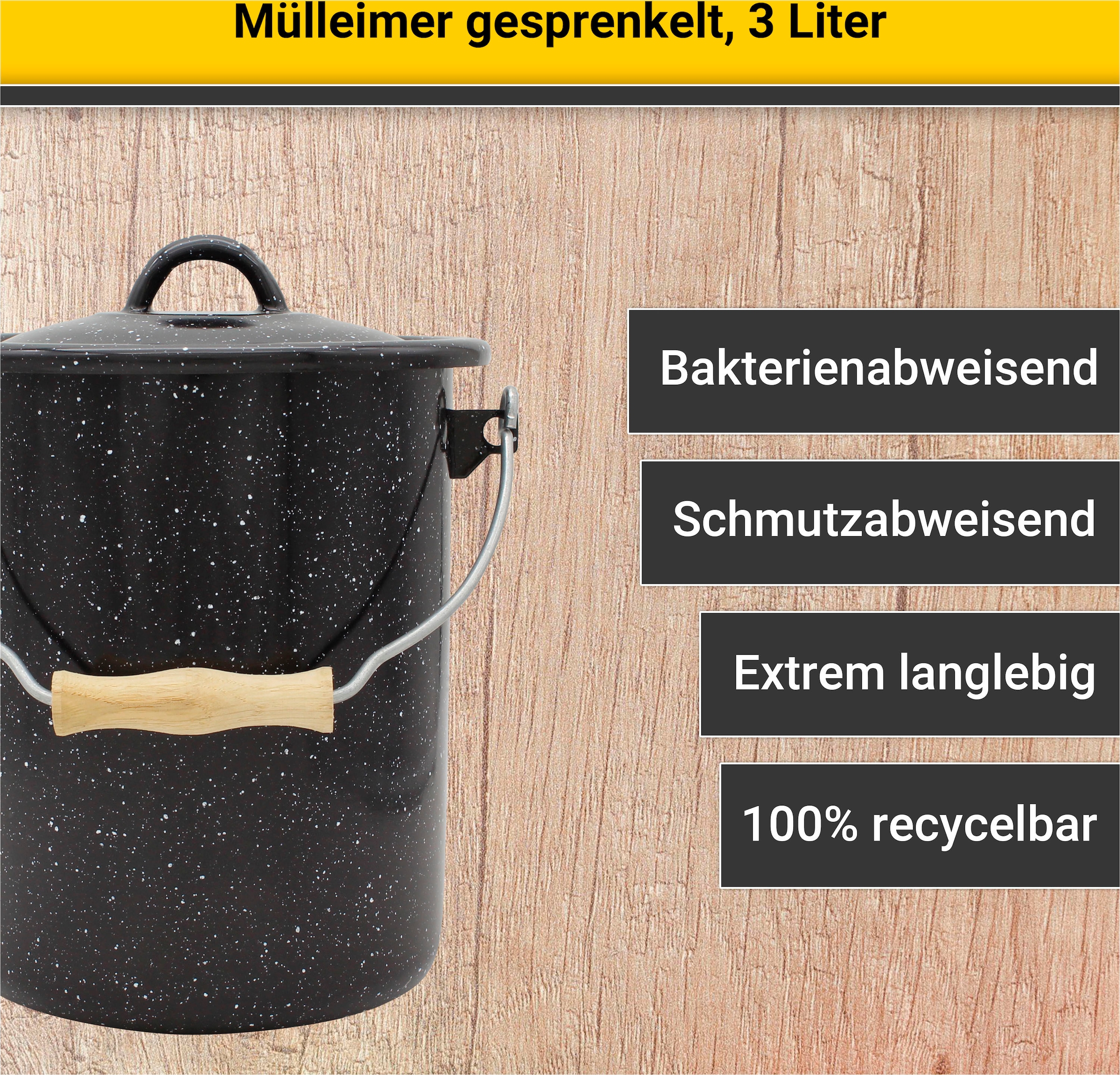 Krüger Mülleimer »Emaille-Eimer mit Deckel Serie Rio« schnitt- / kratzfeste Oberfläche, bakterienabweisend, extrem langlebig