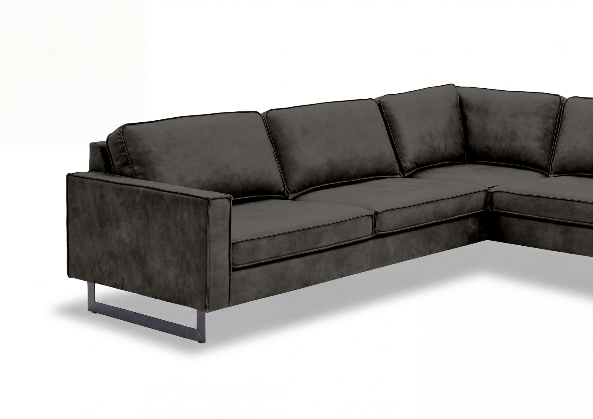 OTTO home Ecksofa »Pinto, 290 cm, Cord, Chenille, Lederoptik, Ottomane links / rechts« mit Keder, schwarze Metallfüße, Wellenunterfederung