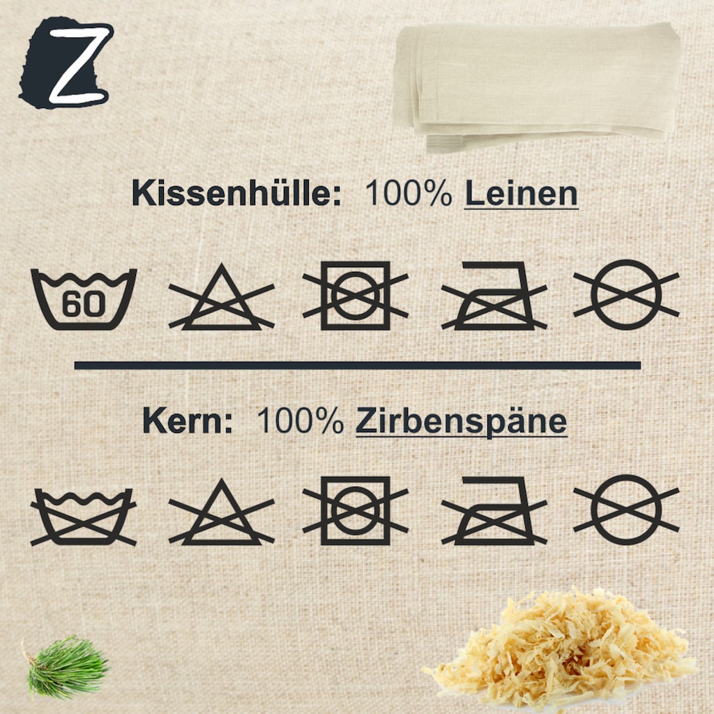 Zirbelino Duftkissen »Zirbenduftkissen«, Füllung: 100% Zirbenspäne, Bezug: 100% Leinen, (1 St.), mit reinen Zirbenspänen gefüllt - Made in Austria