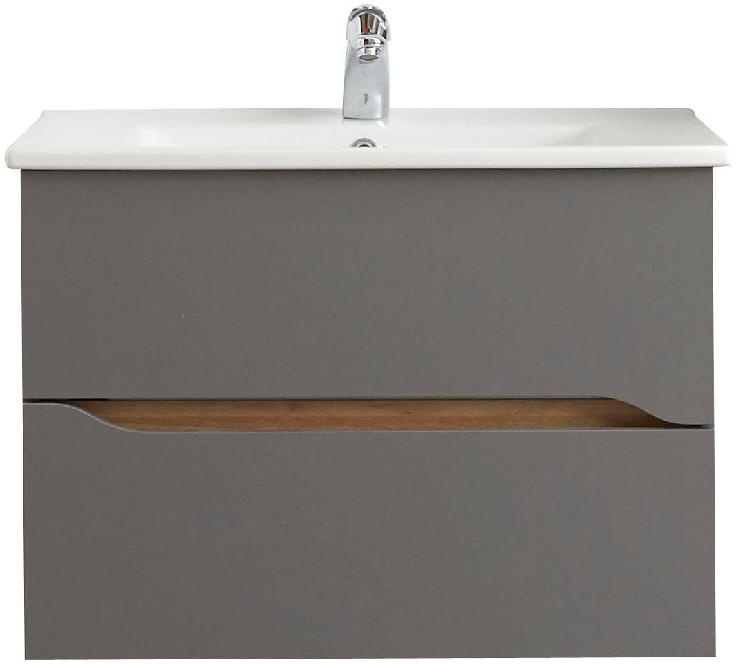 Saphir Badmöbel-Set »Quickset 3-teilig, Keramik-Waschtisch mit LED-Spiegel« 5 Stk. tlg.