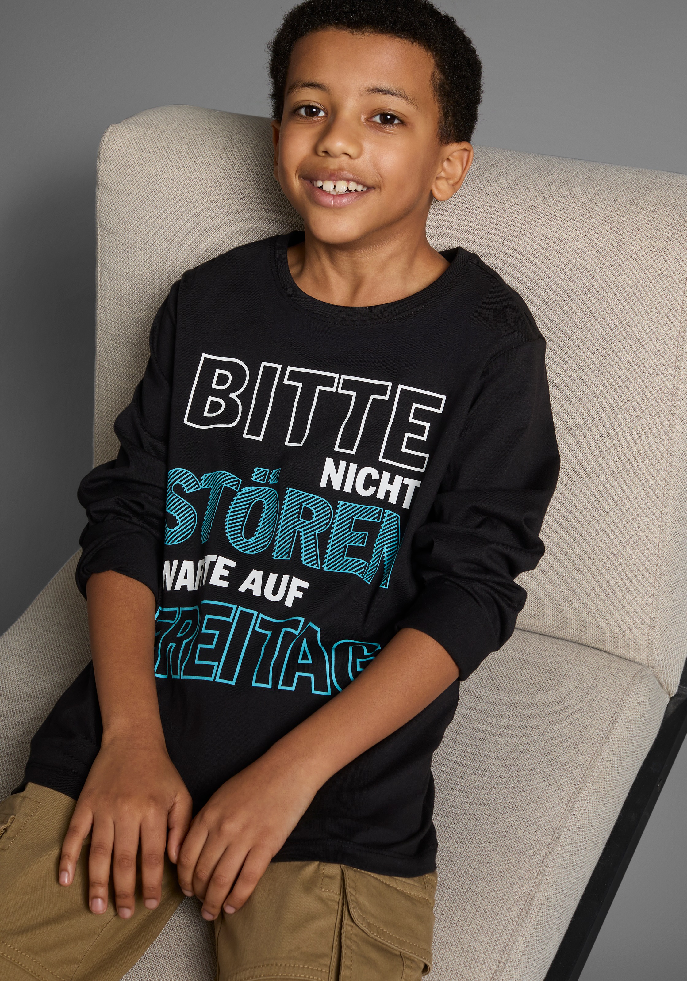 KIDSWORLD Langarmshirt »Bitte nicht stören...«, Langarm, Basic-Passform, bedruckt, Rundhalsausschnitt