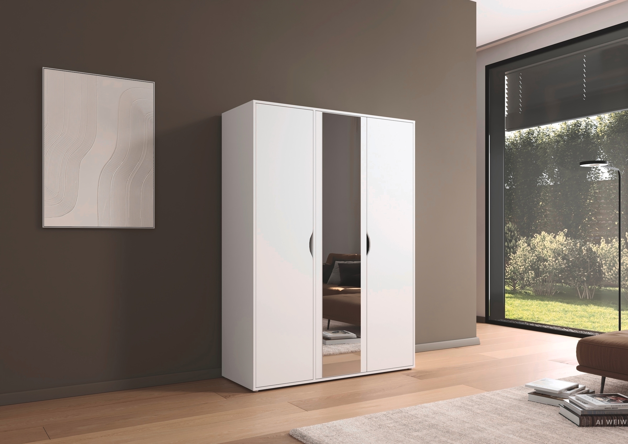rauch Drehtürenschrank »Kleiderschrank Schrank Garderobe Wäscheschrank NARAI mit Spiegel«, (in 3 verschiedenen Ausstattungen BASIC/CLASSIC/PREMIUM), Griffausfräsungen für eine grifflose Optik TOPSELLER MADE IN GERMANY