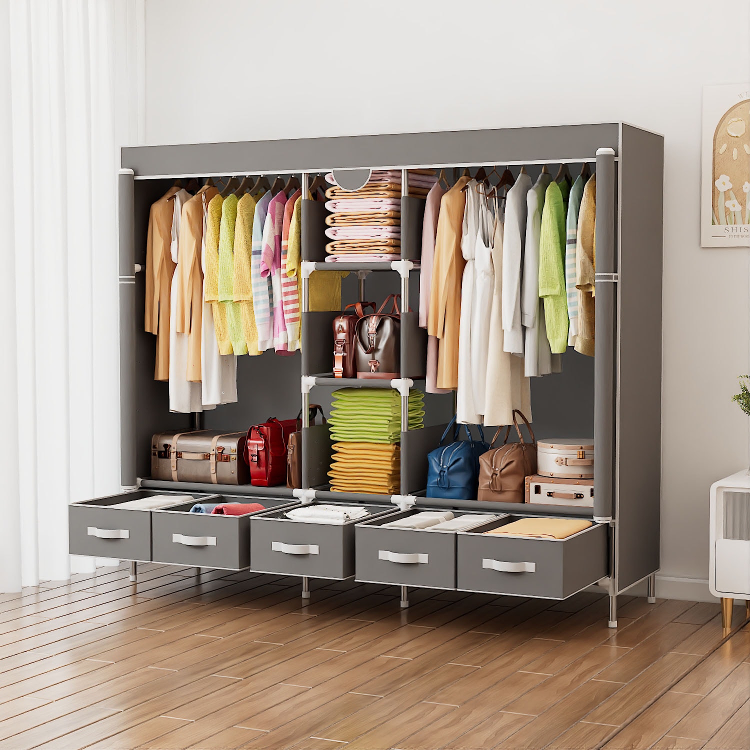 INOSIGN Kleiderschrank »Stockholm Stoffkleiderschrank Bestseller in diversen Ausführungen«, (Stabile Konstruktion mit Schubladen in vielen Breiten erhältlich), Schlafzimmer Garderobe Schrank Stoffkleiderschrank mit viel Stauraum