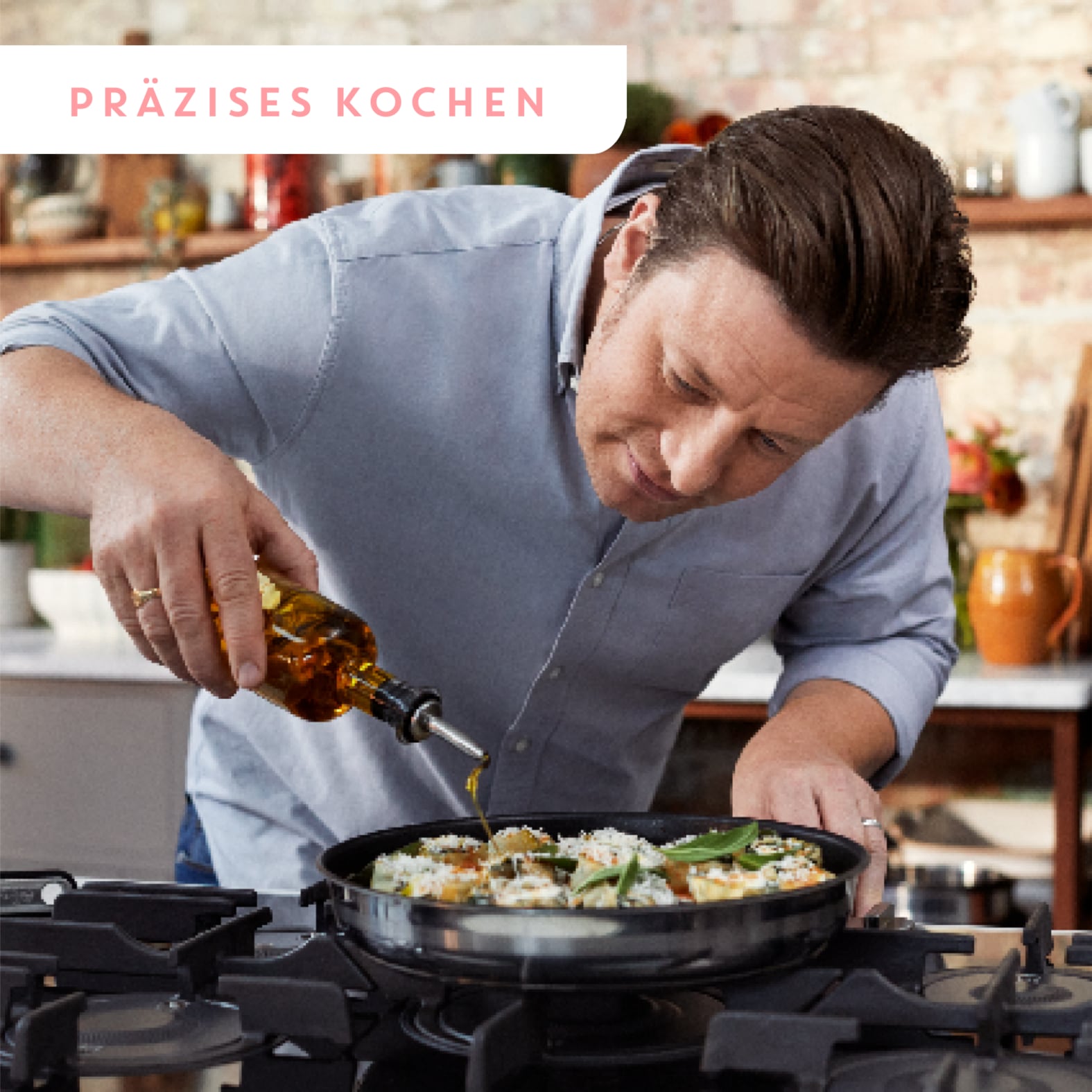 Tefal Pfannen-Set »Jamie Oliver Ingenio G6«, Edelstahl, (Set, 3 tlg., je 1 Bratpfanne 24 und 28 cm, 1 Griff), backofengeeignet bis 250Â°C ohne Griff,Schüttrand, Induktion