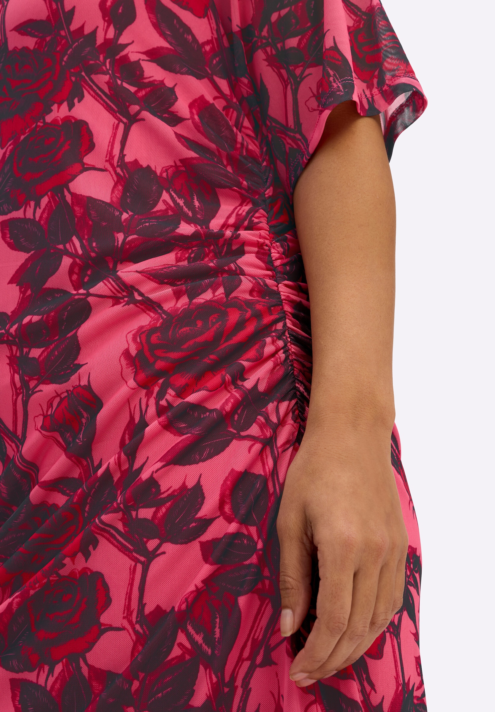 sheego by Joe Browns Cocktailkleid »Jersey-Kleid Maxikleid im Materialmix, mit Rosendruck« Ohne Taschen
