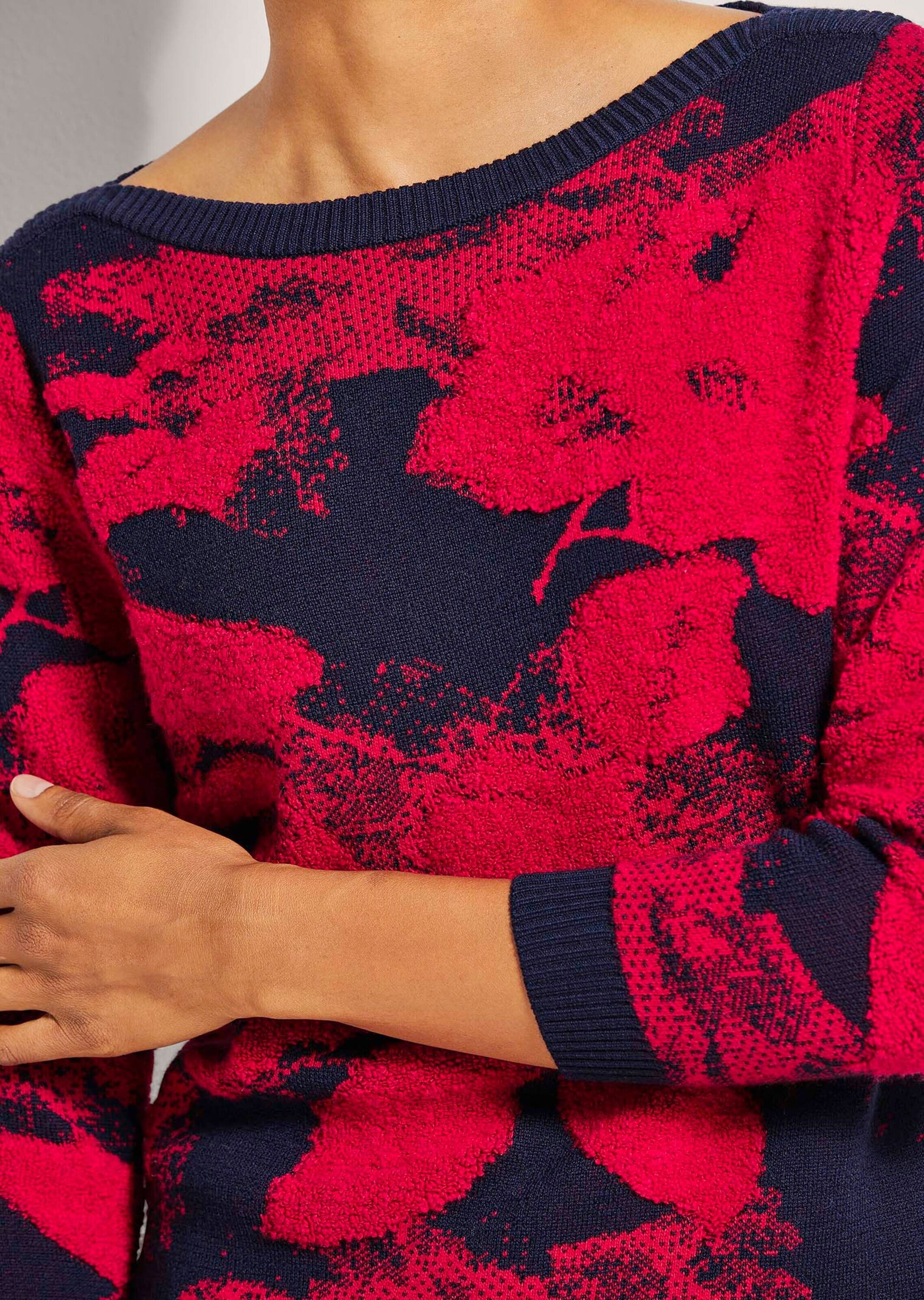 MADELEINE Longpullover »Stricktop Jacquardpullover mit Druck, Langarm«