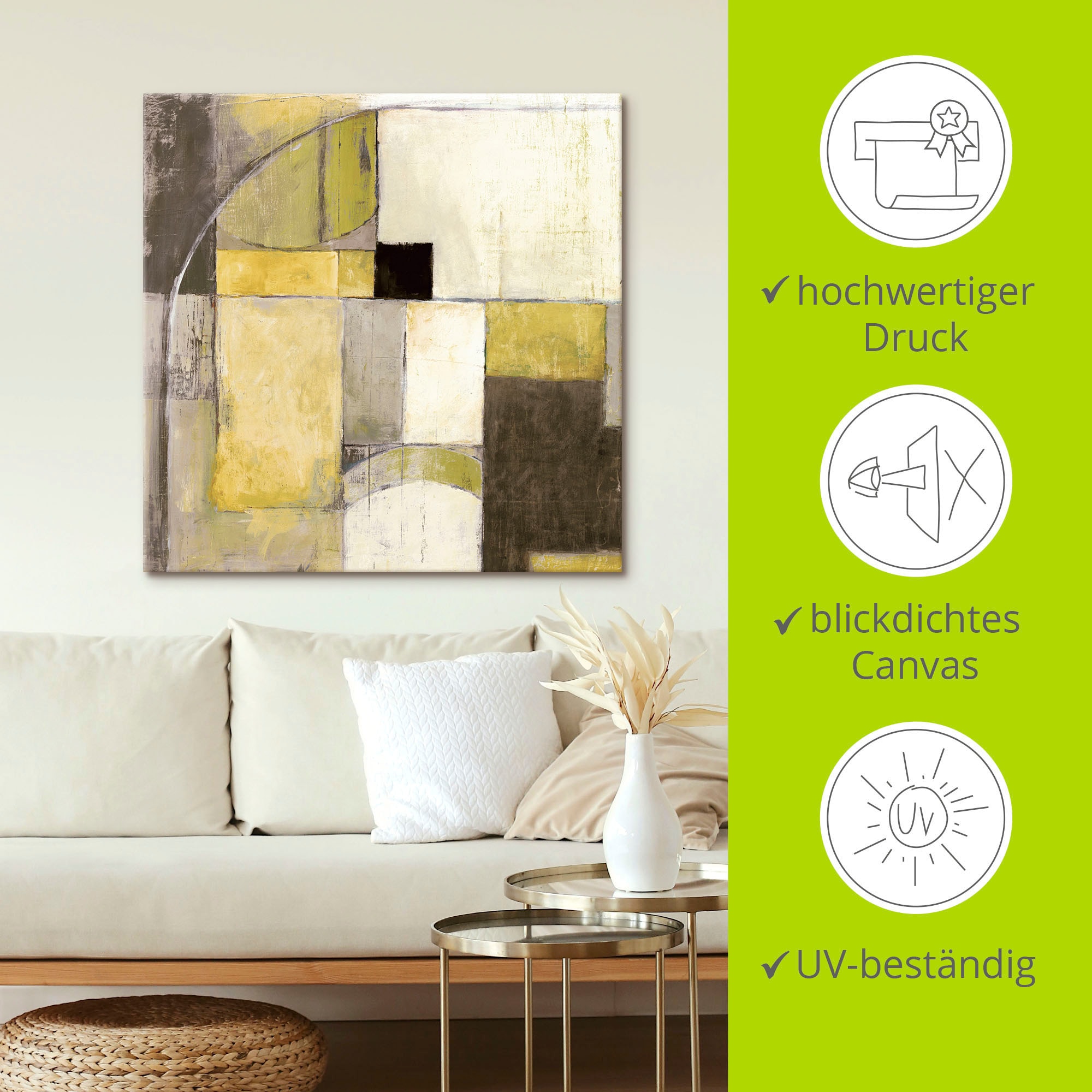 Artland Wandbild »Gelb-Grauer Übergang«, Muster, (1 St.), als Leinwandbild, Poster in verschied. Größen
