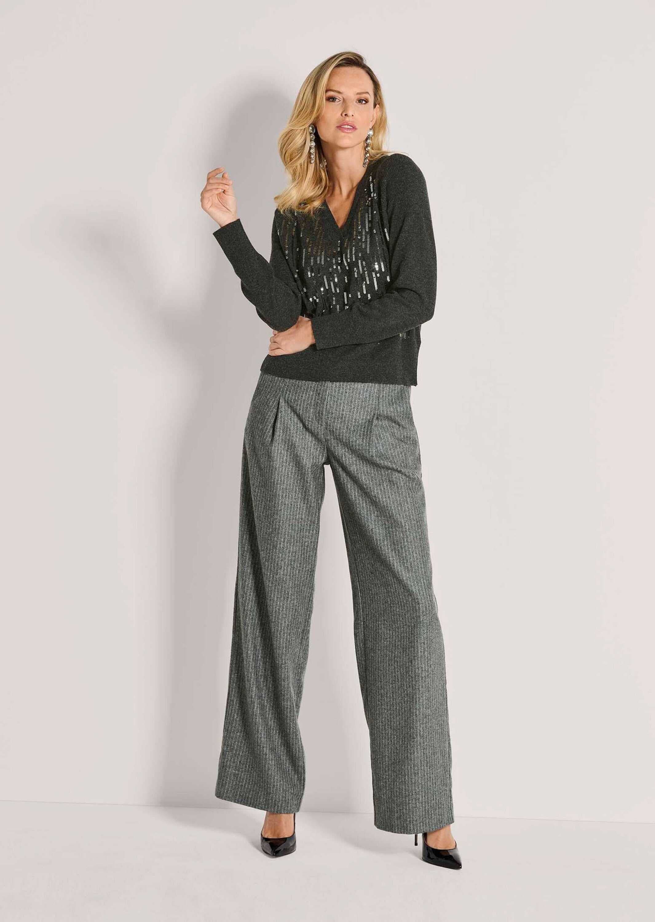 MADELEINE Longpullover »Feinstrickpullover Eleganter Wollpullover mit stilvollen Pailletten« Hochwertiges Naturgarn