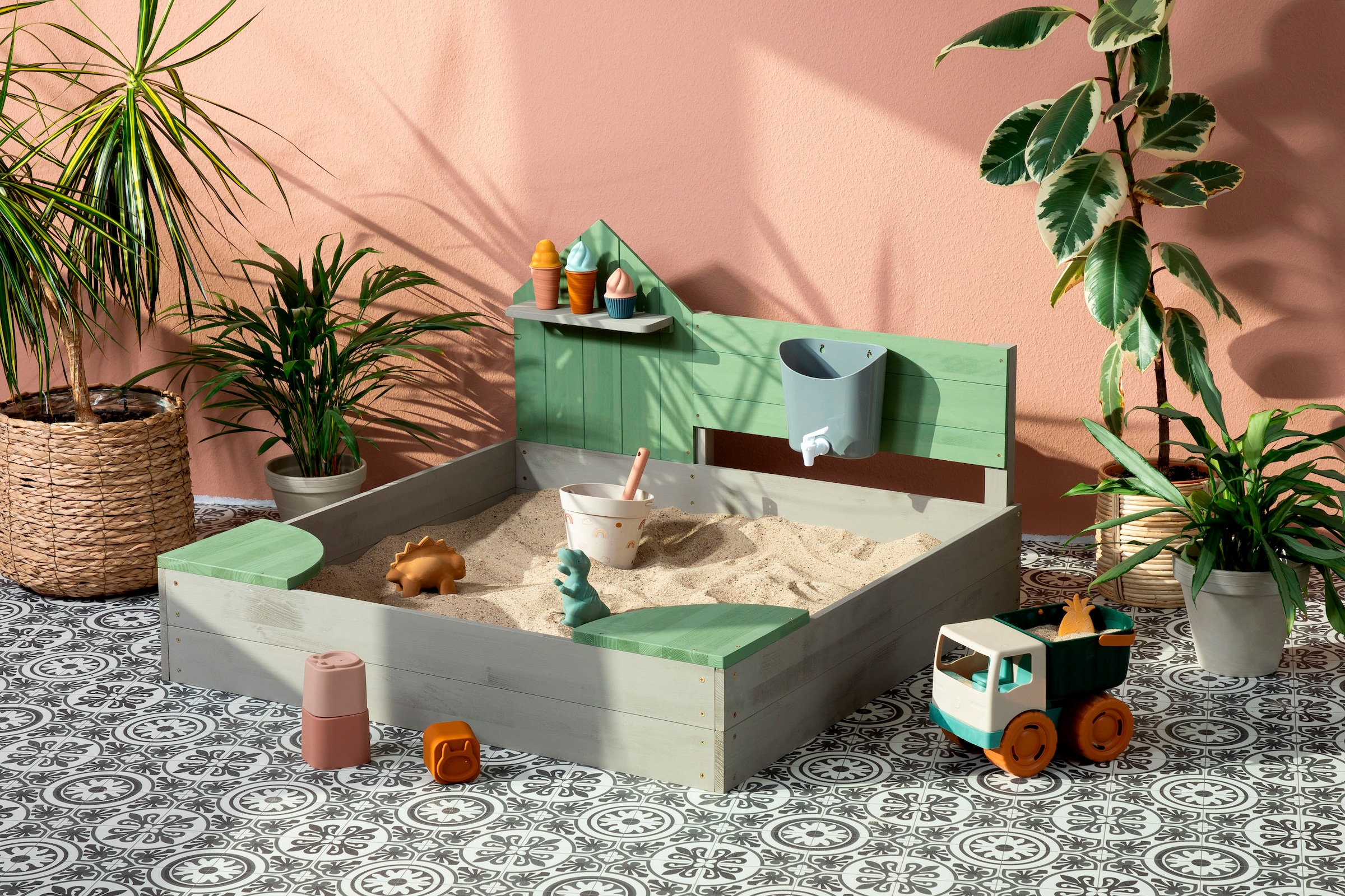 MUDDY BUDDY® Sandkasten »Cozy House, warmgrau/eukalyptus«