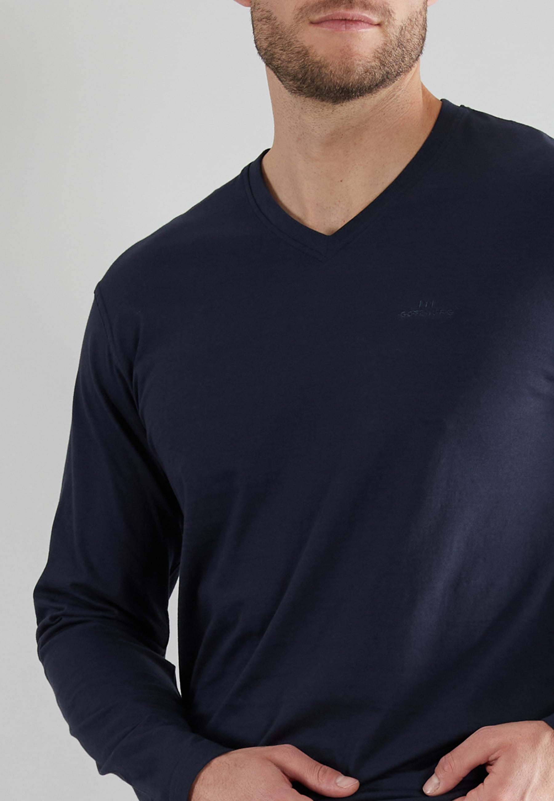 GÖTZBURG Pyjamaoberteil »New York« V-Ausschnitt, Langarm, unifarben, weich, bequem, Baumwolle