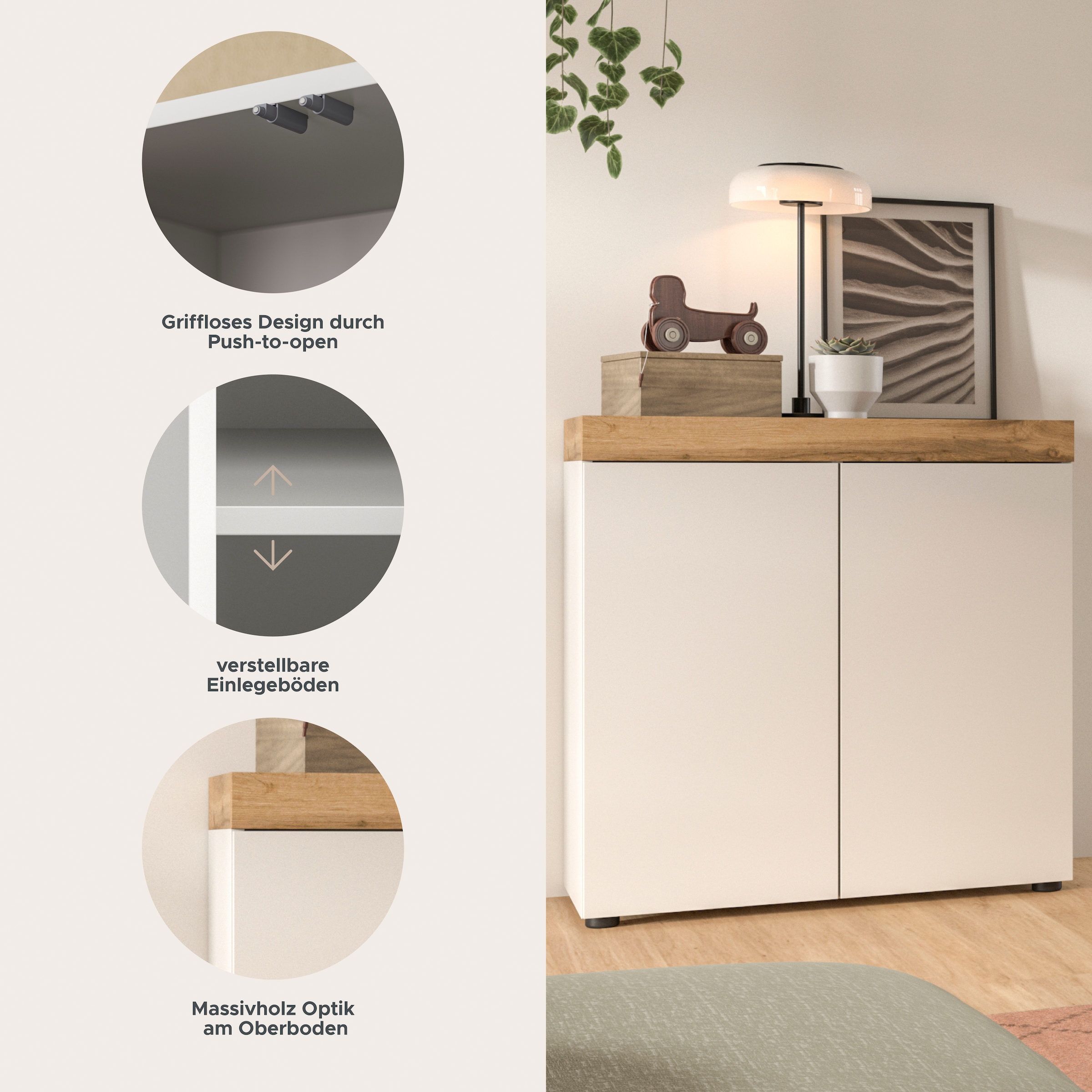 OTTO home Kommode »MAMBO, TOPSELLER!, Breite 77cm, 2 Türen, 4 Fächer, push-2-open« 2 farbige Ausführung, in verschiedenen Farben erhältlich, 1 Stk. tlg. Kommode, Anrichte, Wohnzimmer, Schlafzimmer