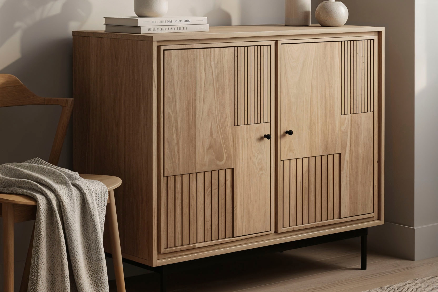 SIT Kommode »Schrank Retro – Lamellen‑Front & kunstvolle Schnitzereien, massiv« 1 Stk. tlg.