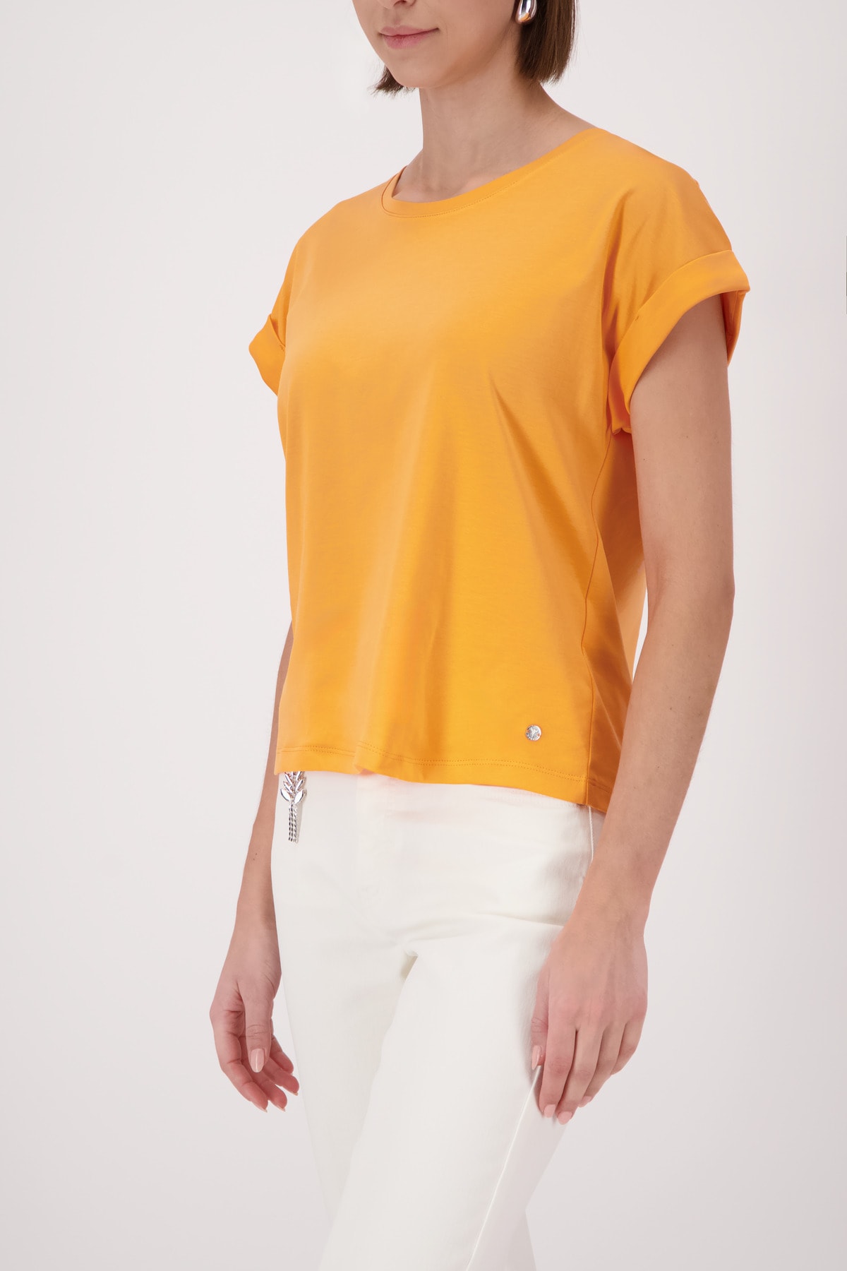 Monari T-Shirt »Pima uni« Rundhalsausschnitt, reine Baumwolle, Kurzarm mit Aufschlag