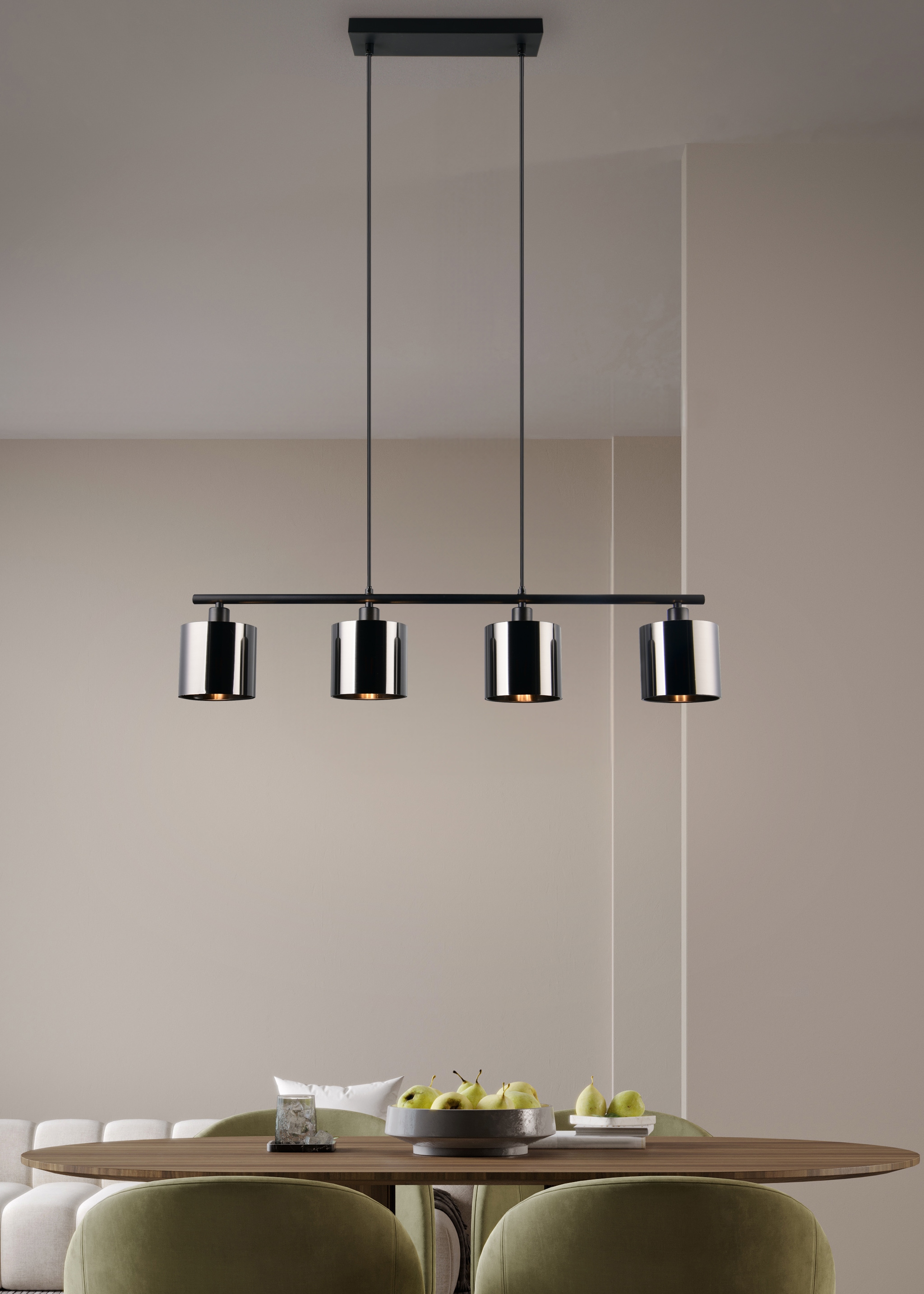 REALITY Leuchten Pendelleuchte »JASON, ohne Leuchtmittel Hängelampe Esstisch 4-flammig, 4xE14 max 10W« E14 1 Stk. warmweiß - kaltweiß höhenverstellbar max 150cm, mit semi-transparenten Kunststoff-Schirmen