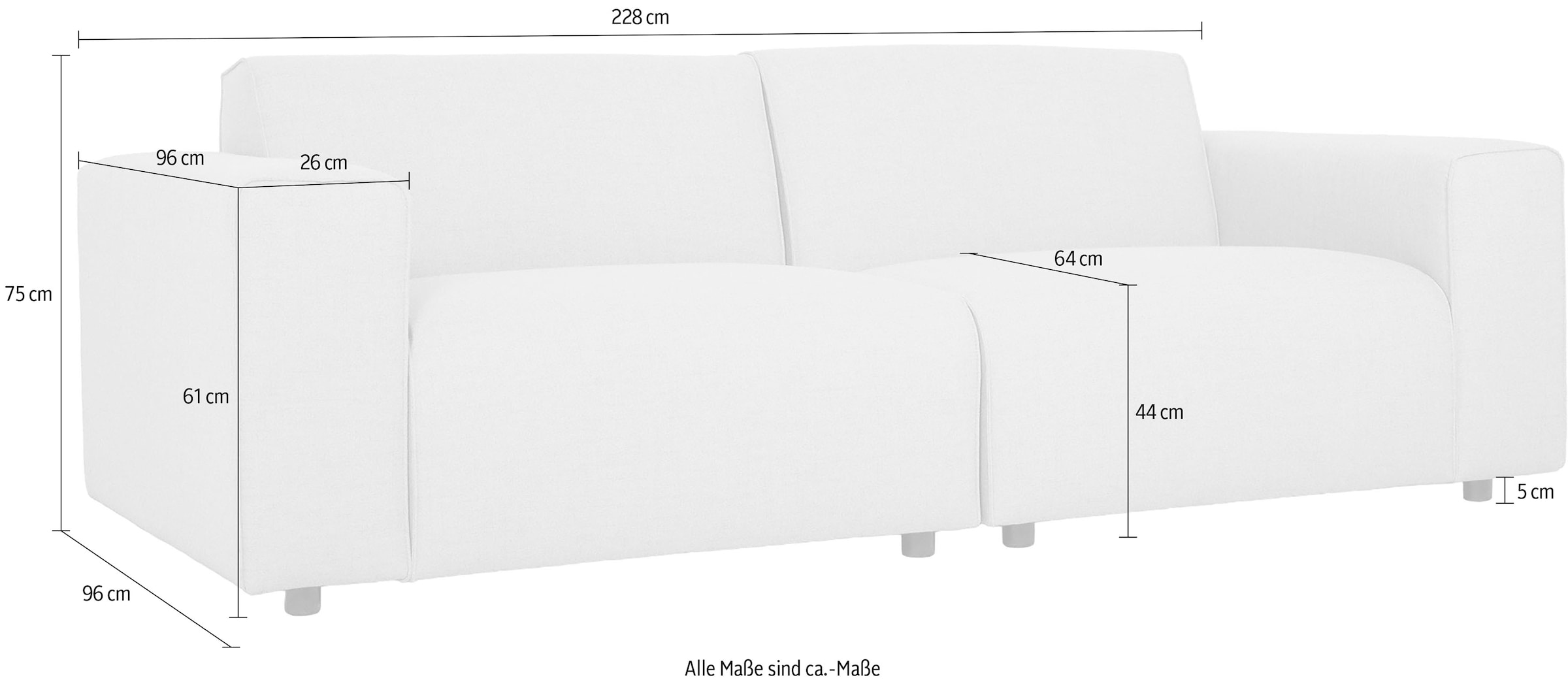 OTTO home 3-Sitzer »Naddine« B. 228 cm, Strukturstoff mit Mélange-Effekt, mit Wellenunterfederung