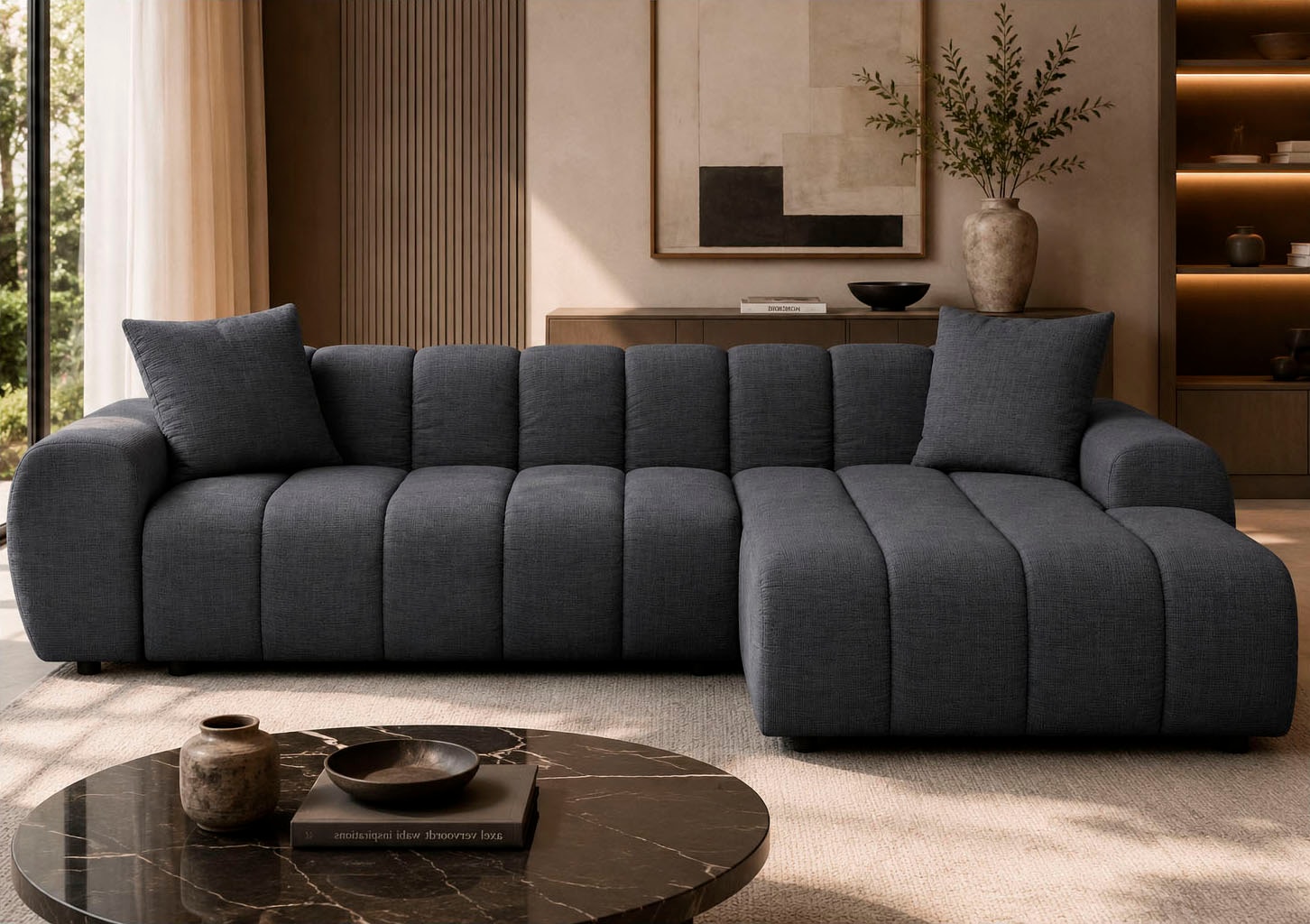 OTTO home Ecksofa »LAURRENT Feinstruktur L-Form, 246 cm« Schlaffunktion (123/191cm), Bettkasten, Taschenfederkern und Topper