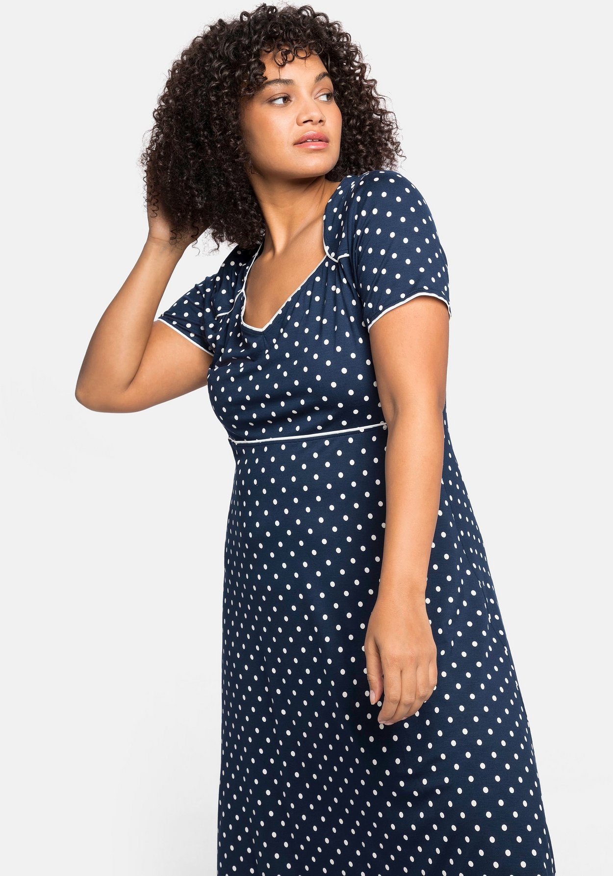 Sheego Jerseykleid »Jerseykleid mit Punktedruck und Paspelierung«