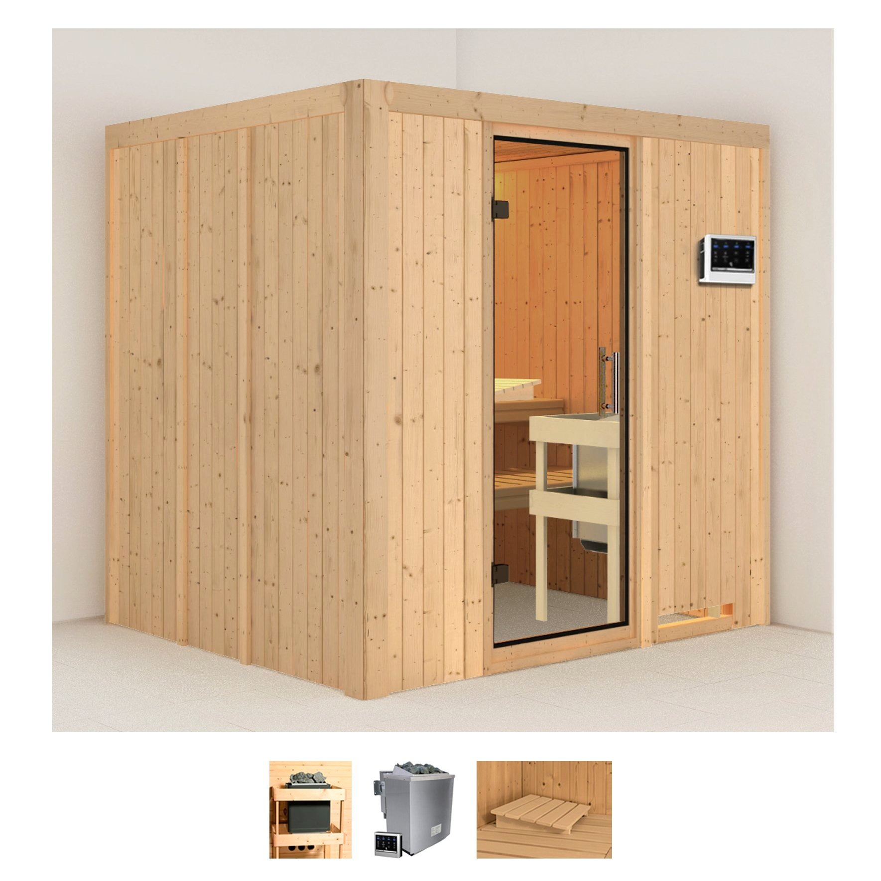 Karibu Sauna »Solida«, (Set), 4,5-kW-Bio-Ofen mit externer Steuerung