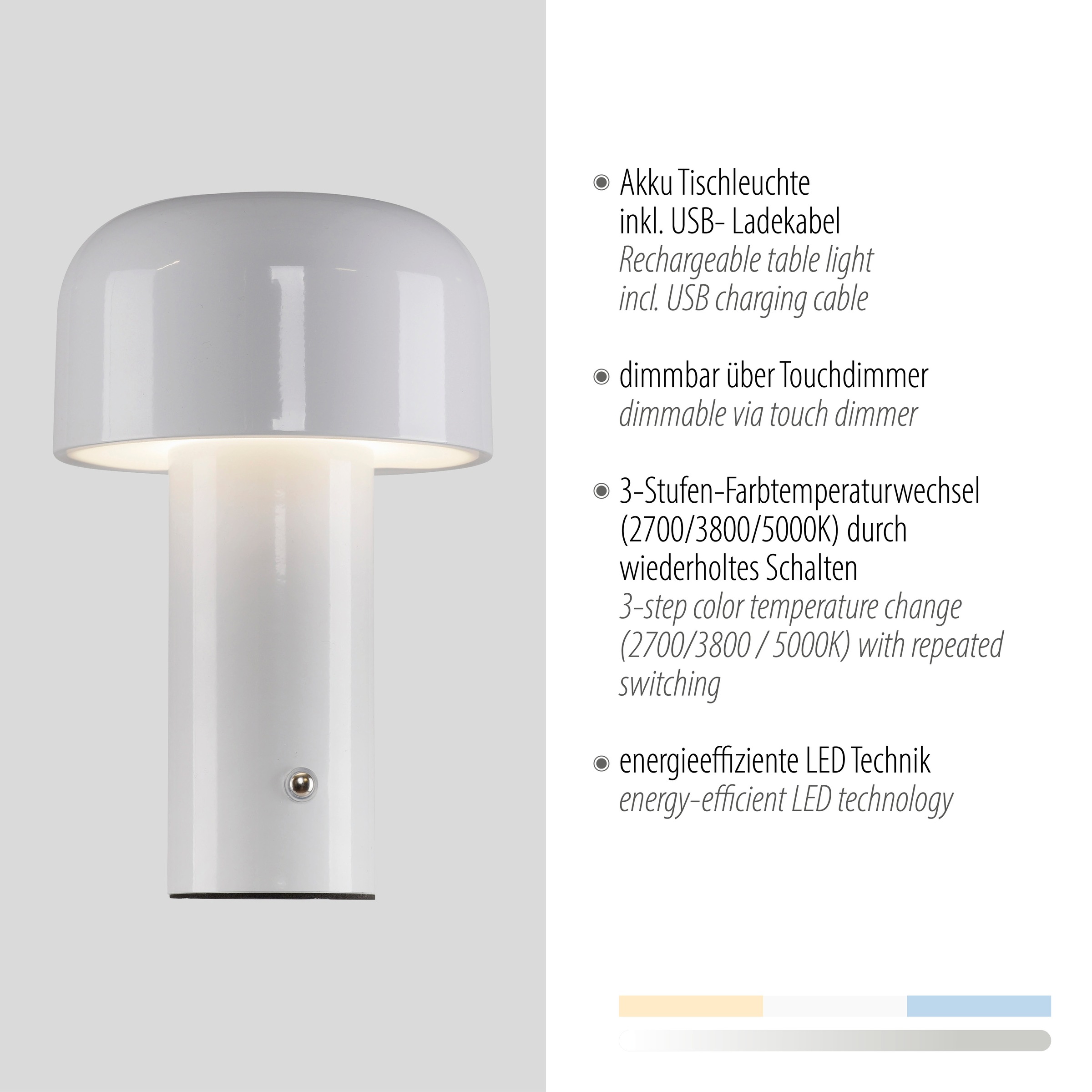 JUST LIGHT Tischleuchte »AGNES« LED-Modul 1 Stk. warmweiß - kaltweiß Akkuleuchte