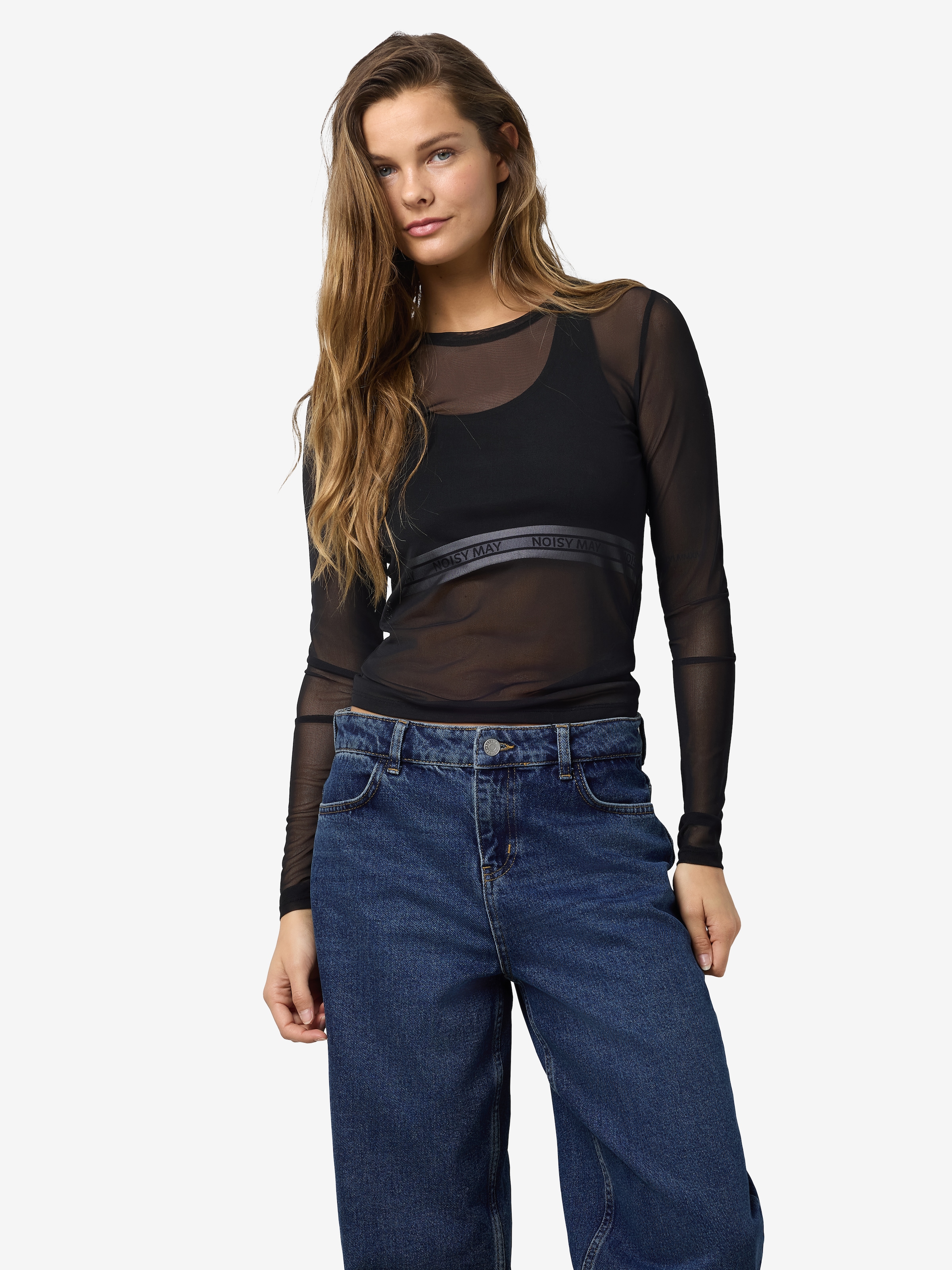 Noisy may Langarmshirt »NMJUDITH L/S MESH TOP BG NOOS«