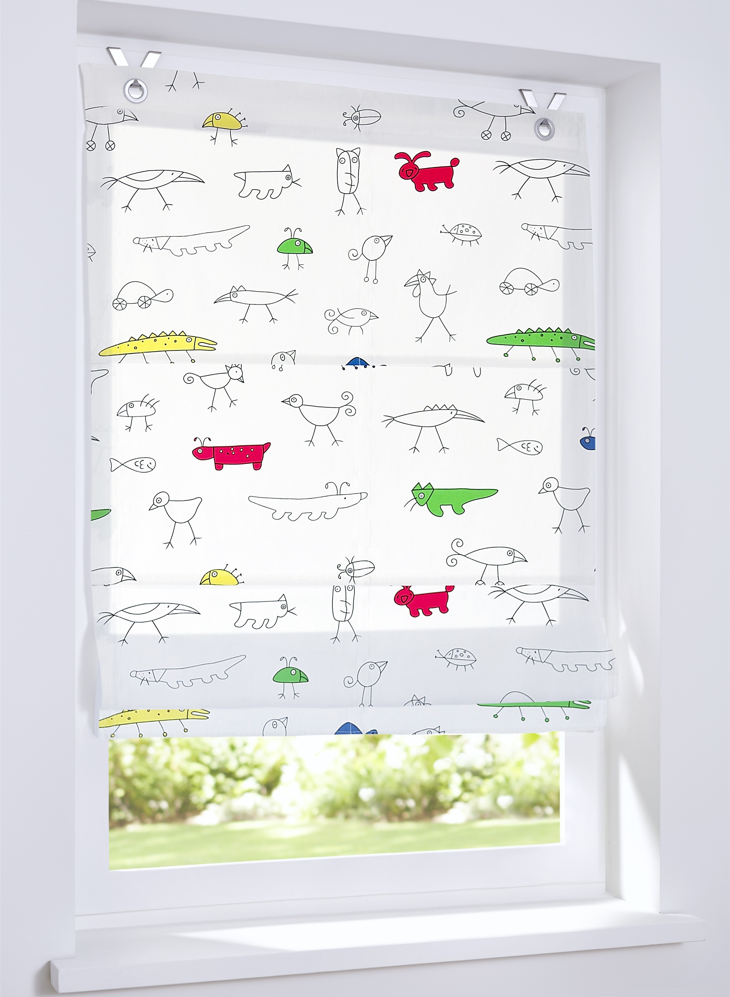 Kutti Raffrollo »Lasse« mit Hakenaufhängung ohne Bohren freihängend Baumwolle Kindergardine bunt in bunt