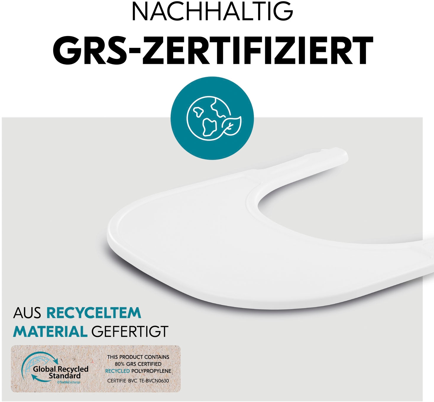 Hauck Hochstuhltablett »Arketa Click Tray, White«, aus recyceltem Material