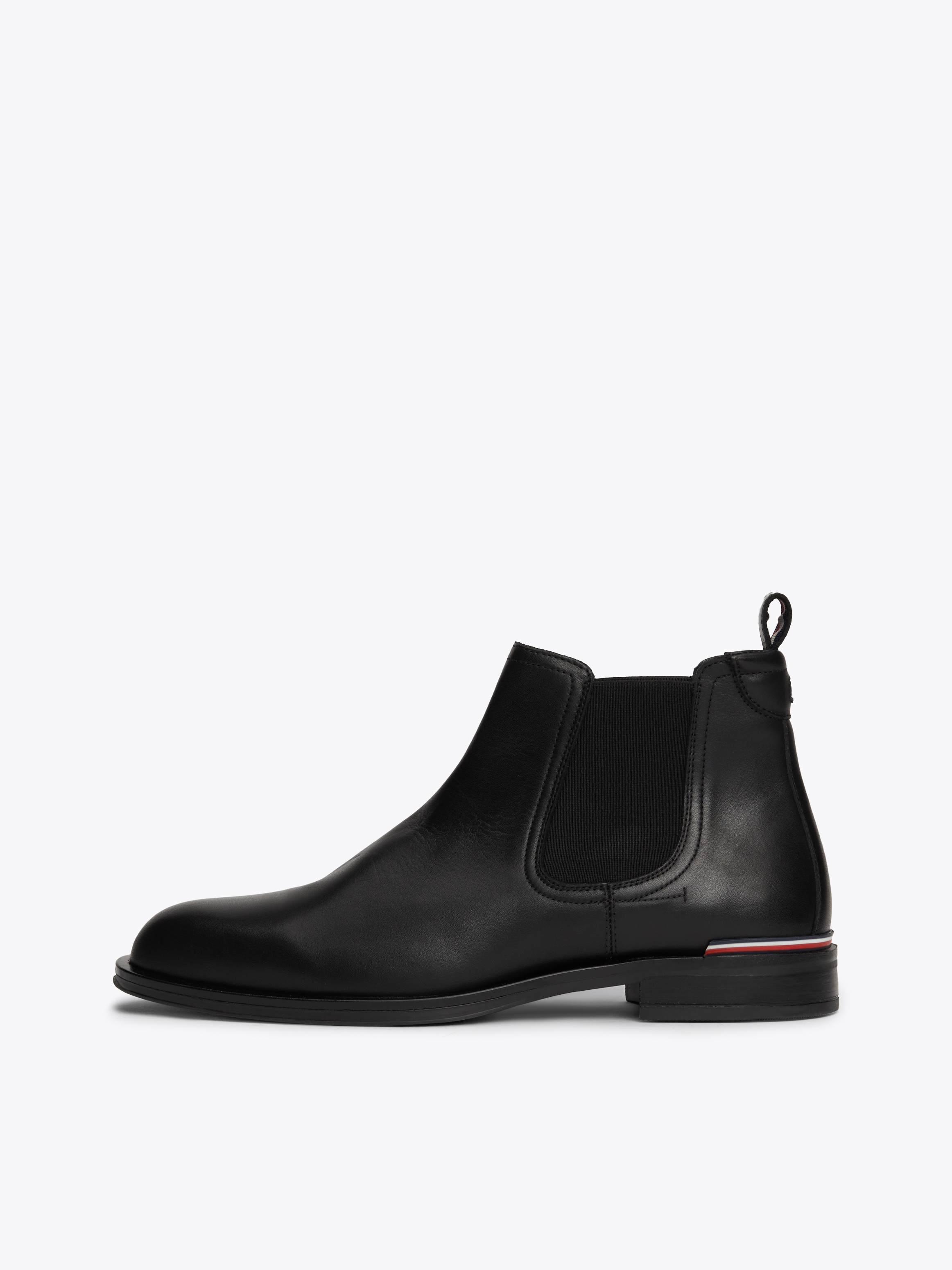 Tommy Hilfiger Chelseaboots »CORE RWB HILFIGER LTH CHELSEA«, Blockabsatz, Stiefelette, Businessschuh mit Streifen an der Ferse