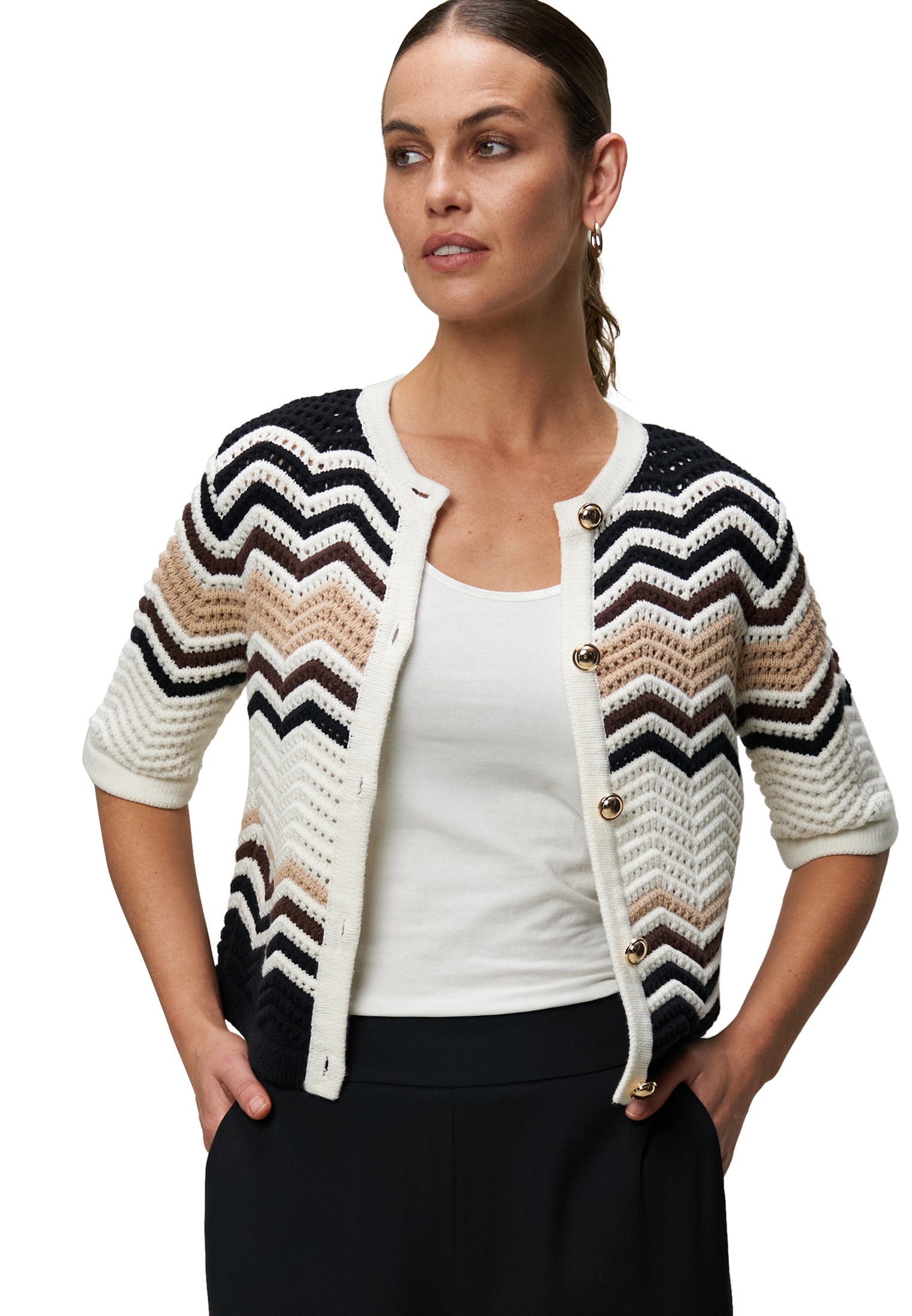 Zero Strickjacke »Strickjacke mit Zickzackmuster«