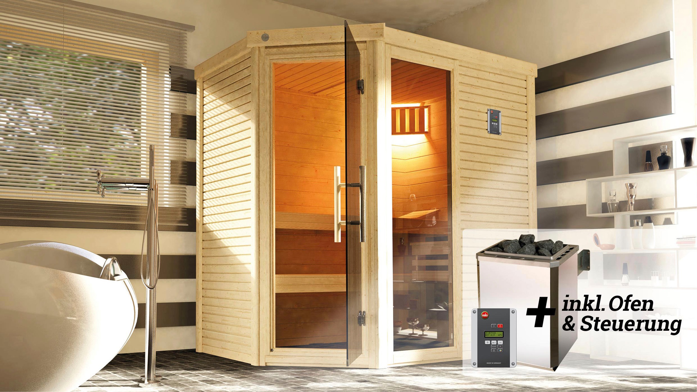 weka Sauna »Cubilis« Set,  7,5 kW-Ofen mit digitaler Steuerung
