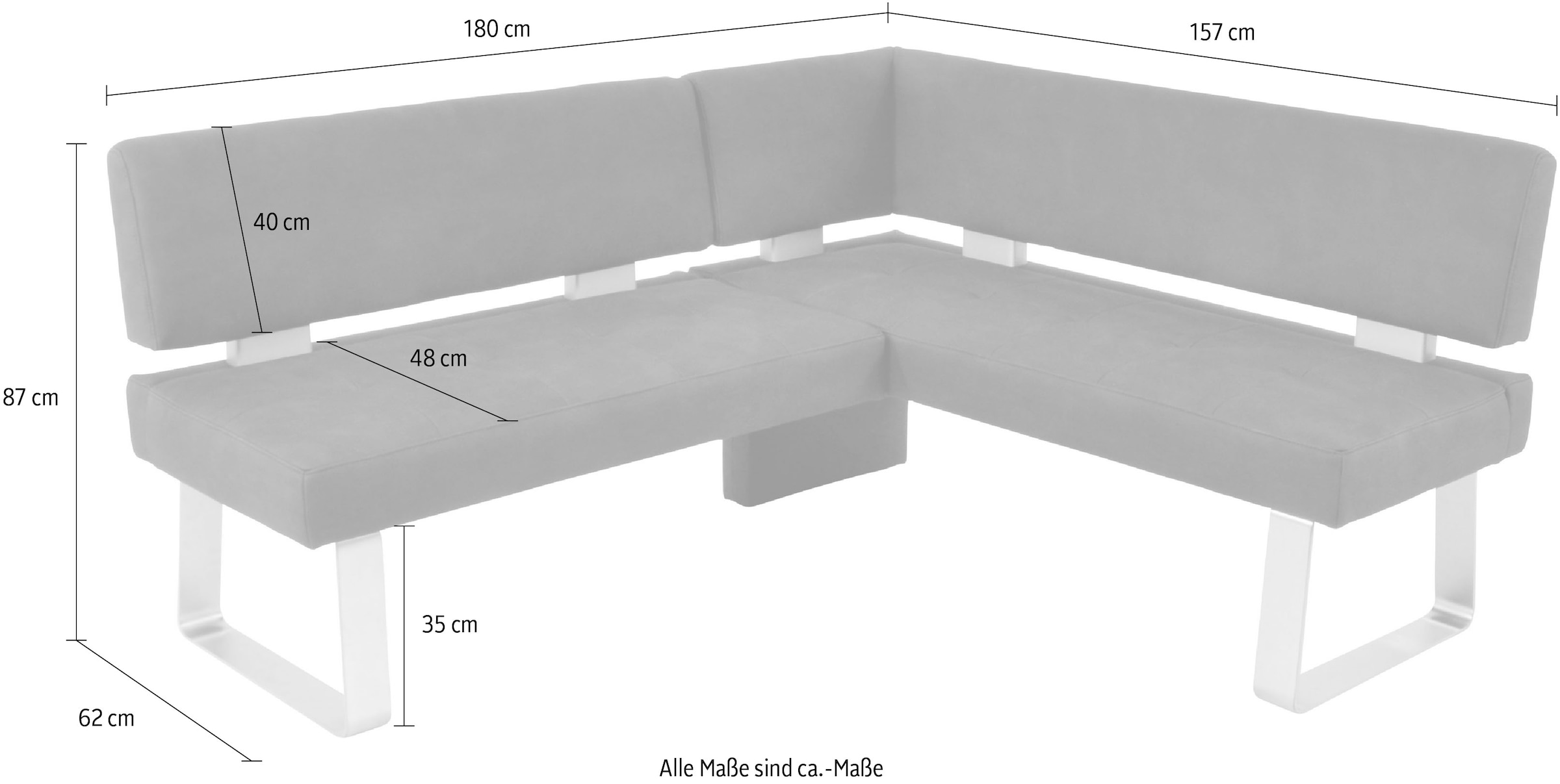 K+W Komfort & Wohnen Eckbank »Santos II«, gepolstert, Eckbank, wahlweise langer Schenkel 180cm rechts oder links