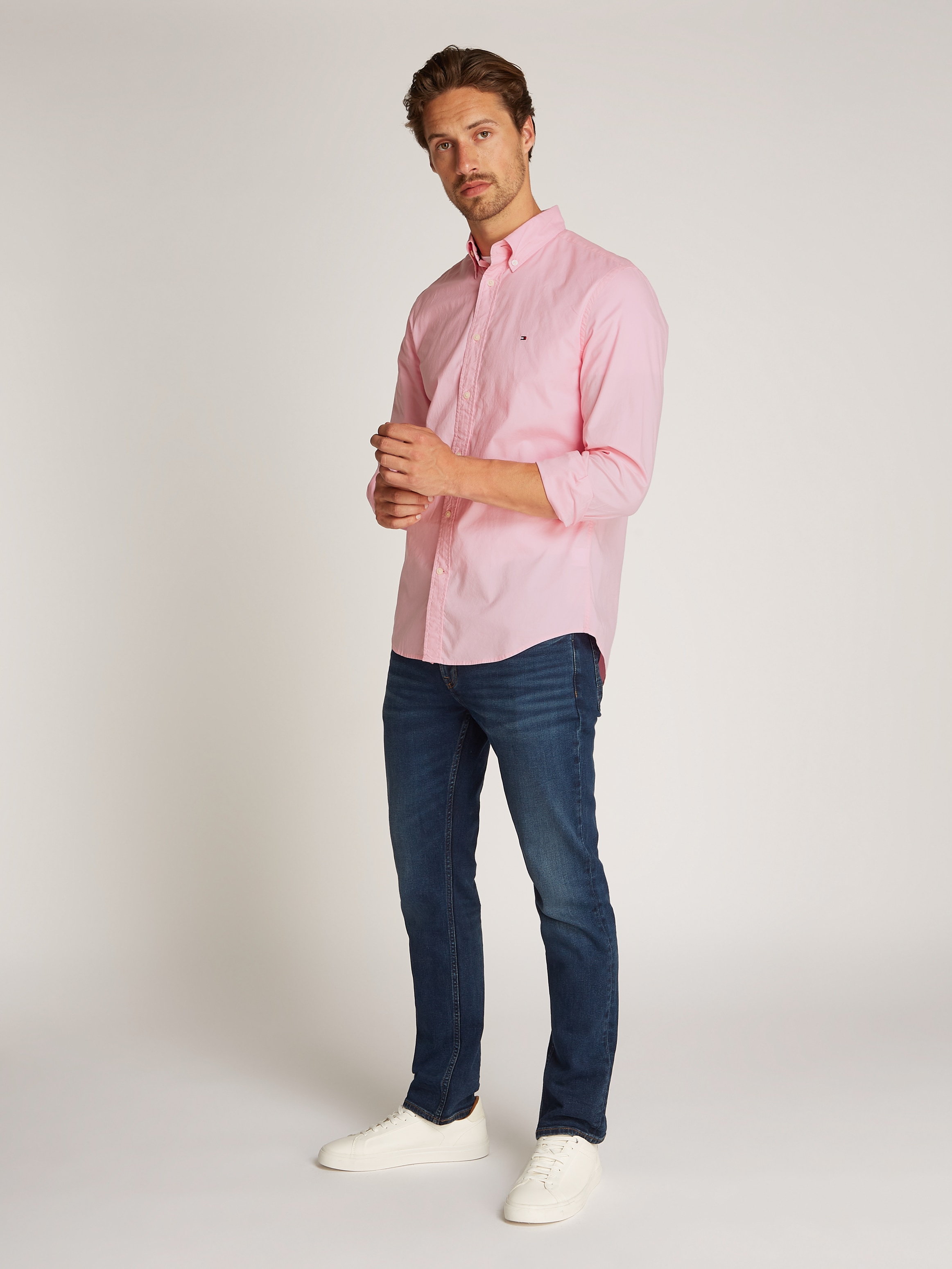 Tommy Hilfiger Businesshemd »FLEX POPLIN SOLID RF SHIRT 1«, mit Logostickerei