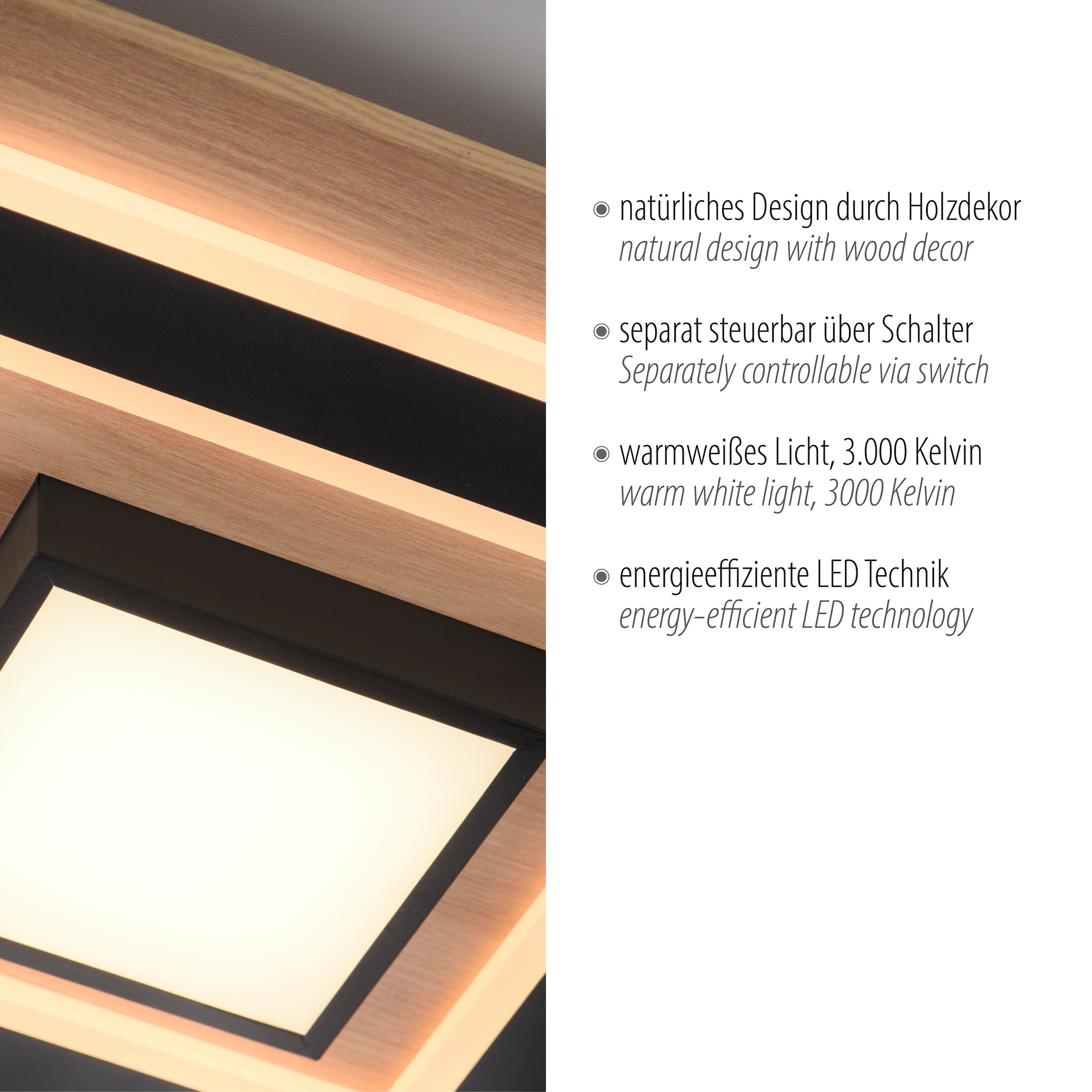 JUST LIGHT Deckenleuchte »TOLA«, 2 flammig, Leuchtmittel LED-Board | LED fest integriert, LED, separat steuerbar (Schalter)