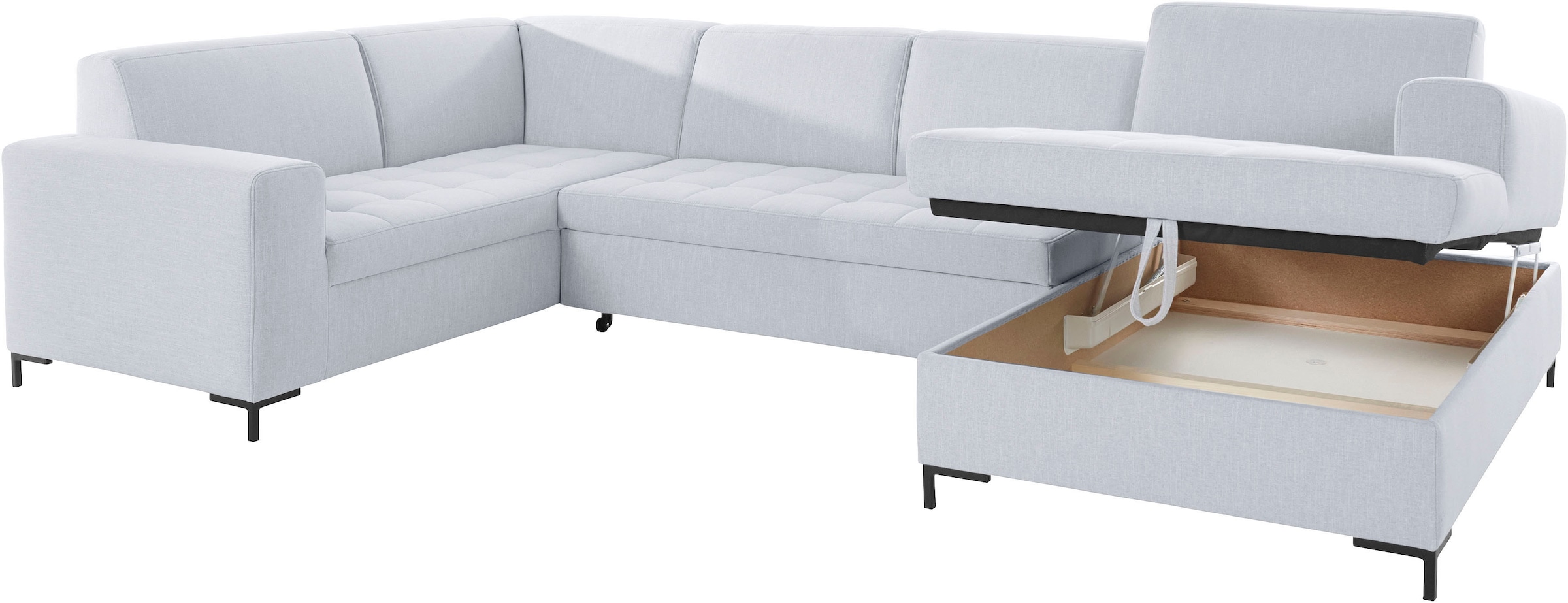 OTTO products Wohnlandschaft »Grazzo, aktuelle Steppung im Sitz, viel Platz, zeitlos, U-Form«, hochwertige Stoffe aus recyceltem Material, Steppung im Sitzbereich