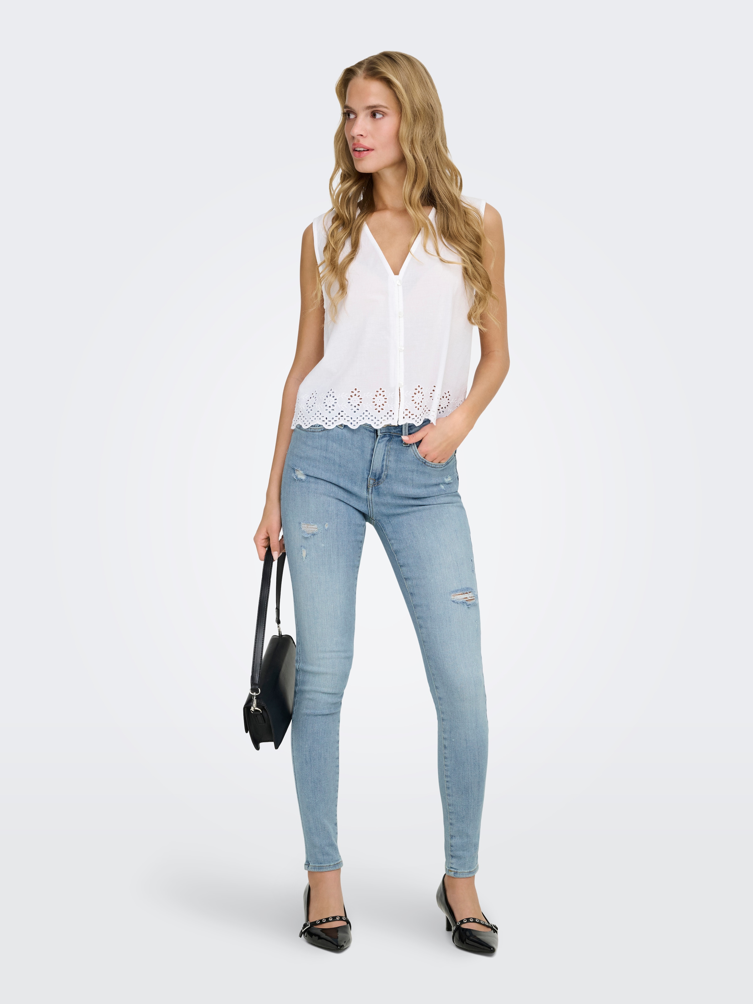 ONLY Skinny-fit-Jeans »ONLPOWER MID DEST SKINNY DNM« mit Destroyed Details