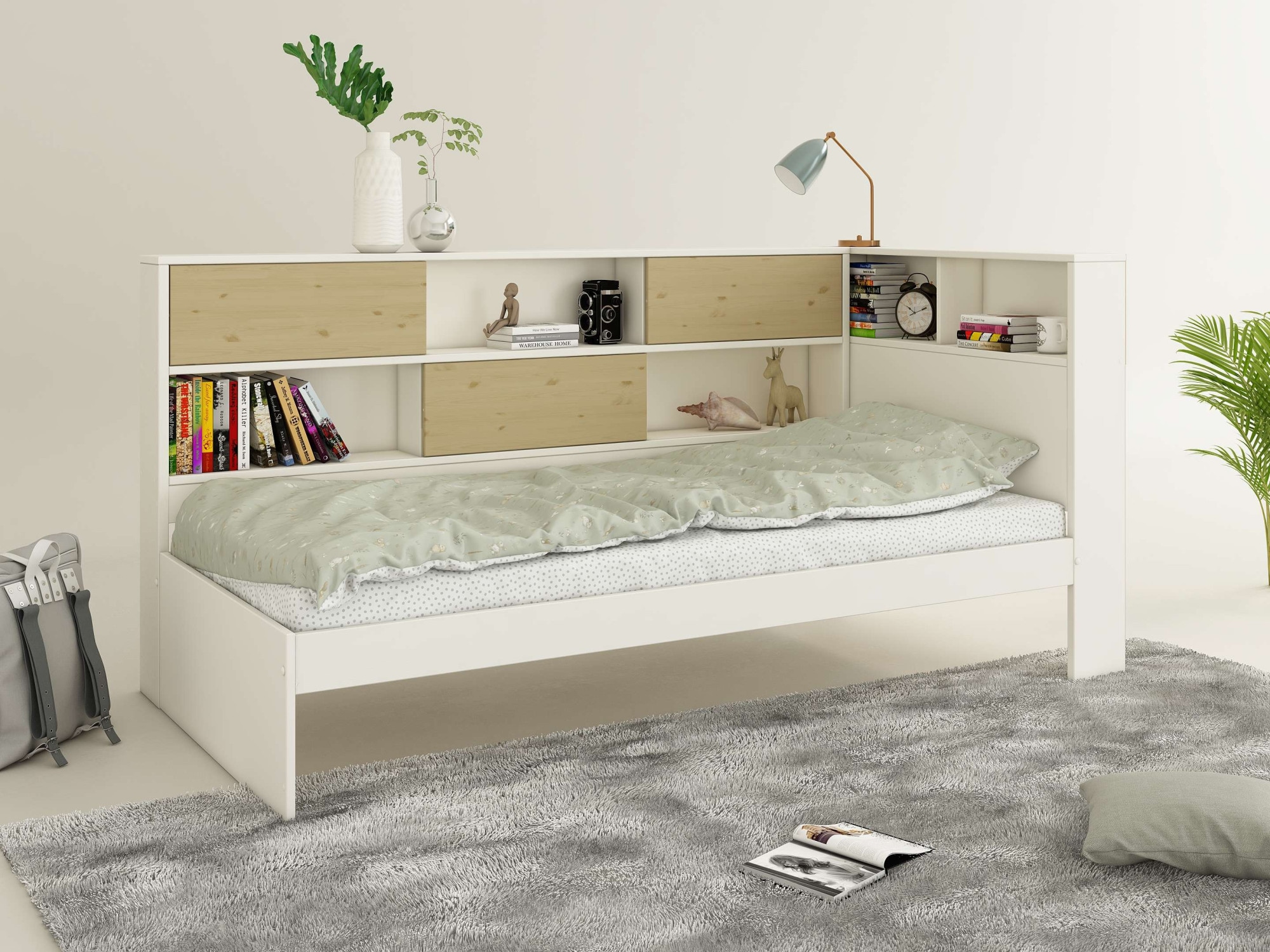 Home affaire Stauraumbett »Amance, Massivholz mit MDF, stabil und langlebig, viel Stauraum«, (Außenmaße B/T/H: 110,2/220,1/106,9 cm), FSC® zertifiziert, inklusive Lattenrost, Made in EU