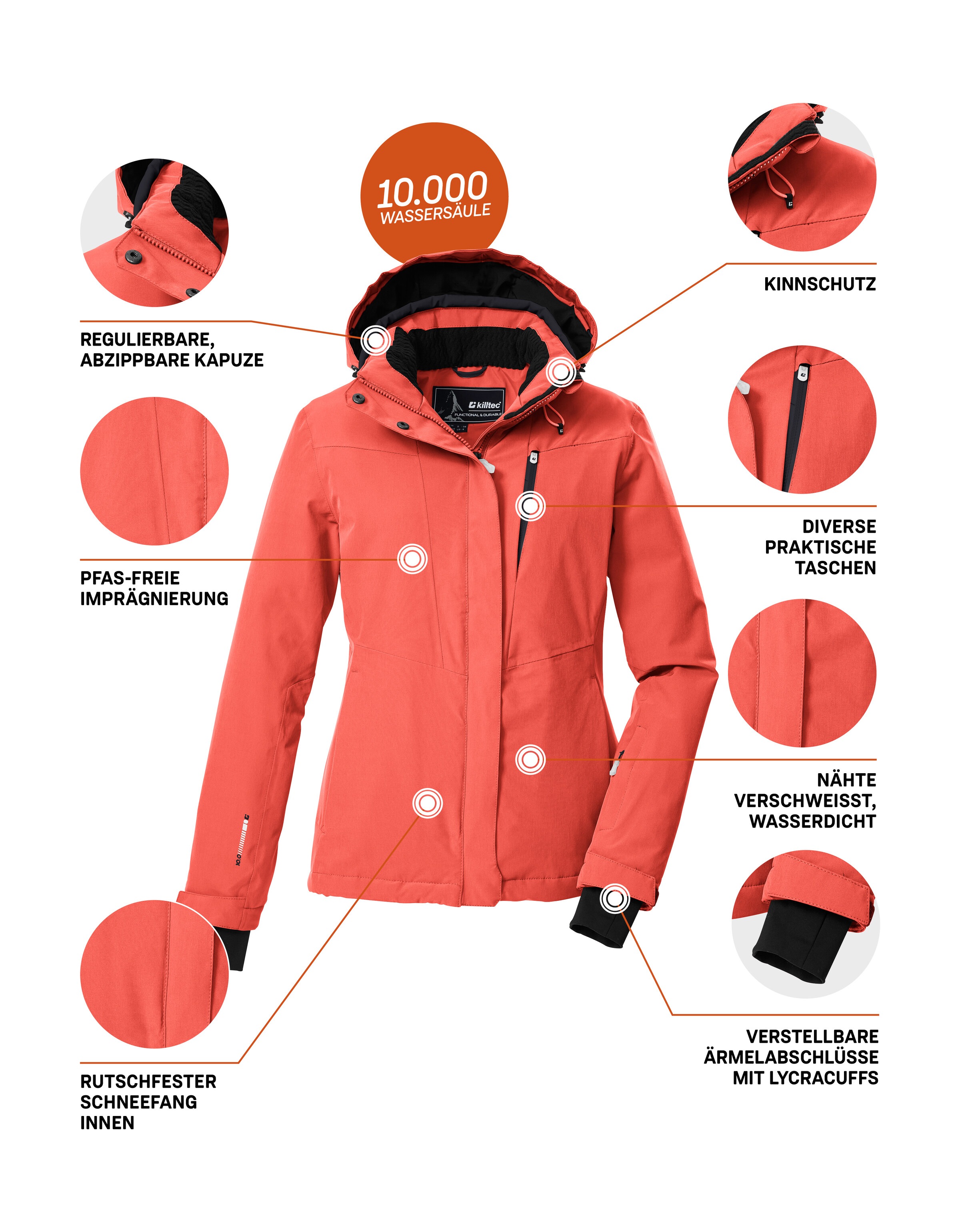 Killtec Skijacke »KSW 25 WMN SKI JCKT«, Atmungsaktive, wasserdichte Skijacke mit abnehmbarer Kapuze