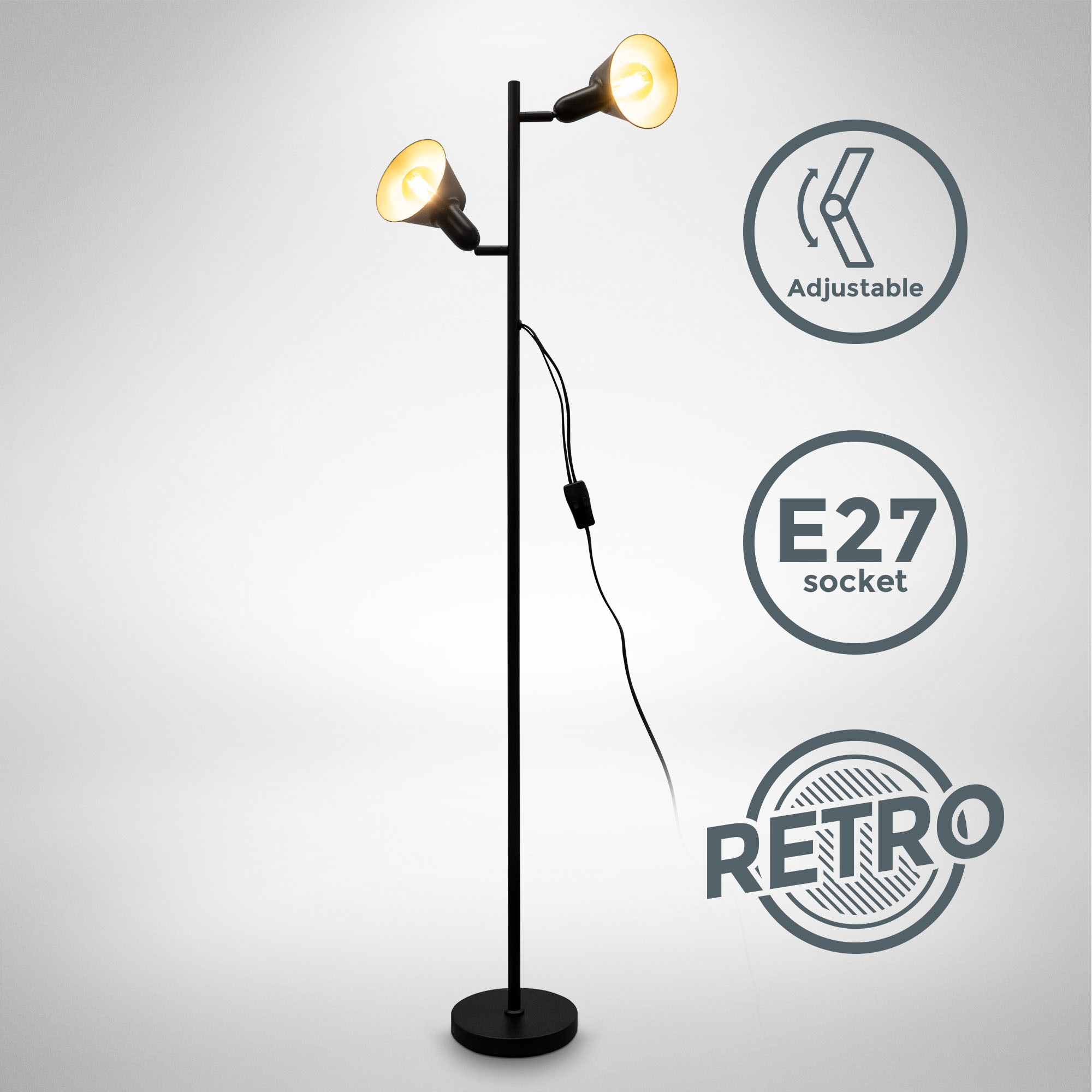 Stehlampe »Design-Stehlampe, inkl. Doppel-Kippschalter«, 2 flammig-flammig, Schwarz,...