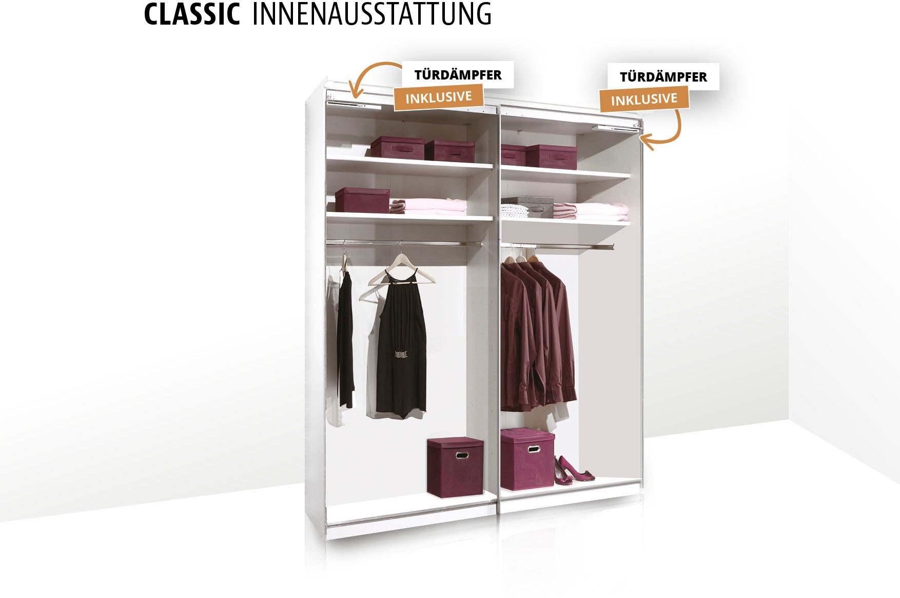 STAUD Schwebetürenschrank »Includo, Made in Germany«, Mit vier verschiedenen Ausstattungsvarianten