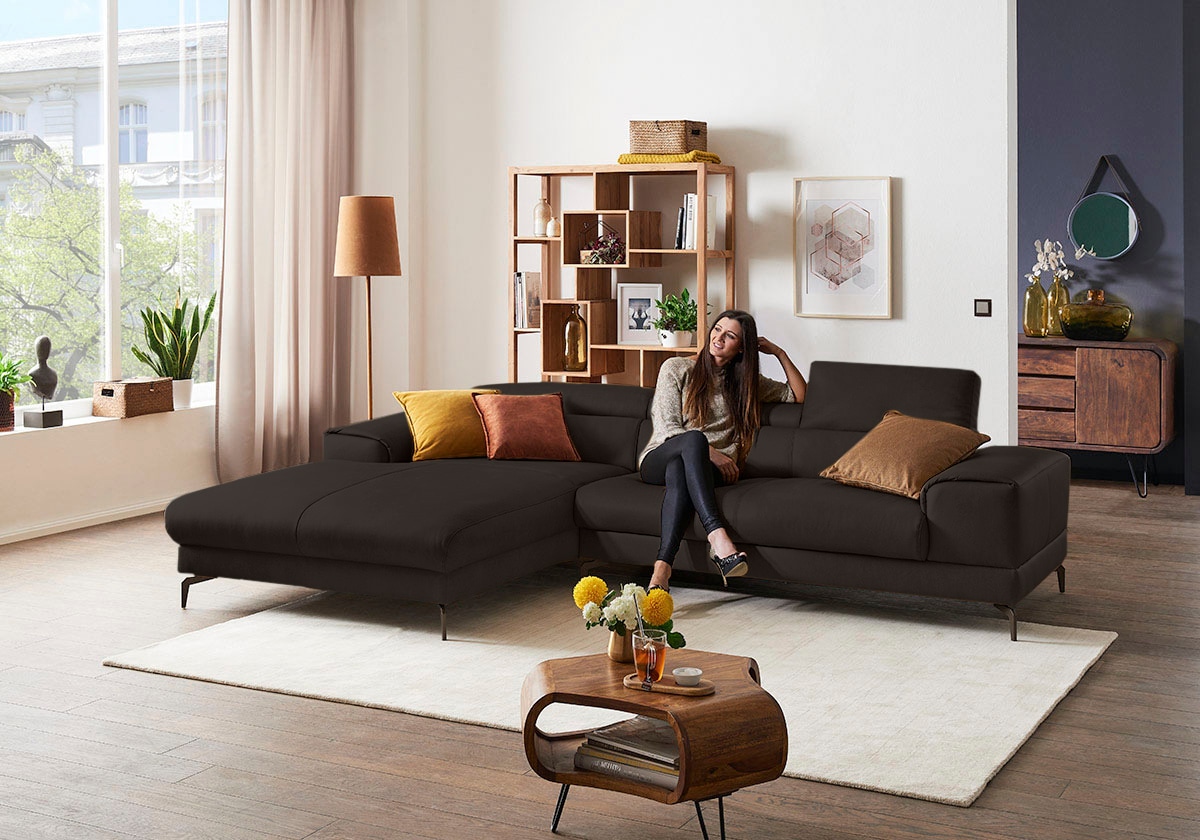 W.SCHILLIG Ecksofa »Piedroo, Designsofa mit tollem Sitzkomfort, elegant und bequem, L-Form« Kopfteilverstellung, wahlweise mit Sitztiefenverstellung, Breite 303cm