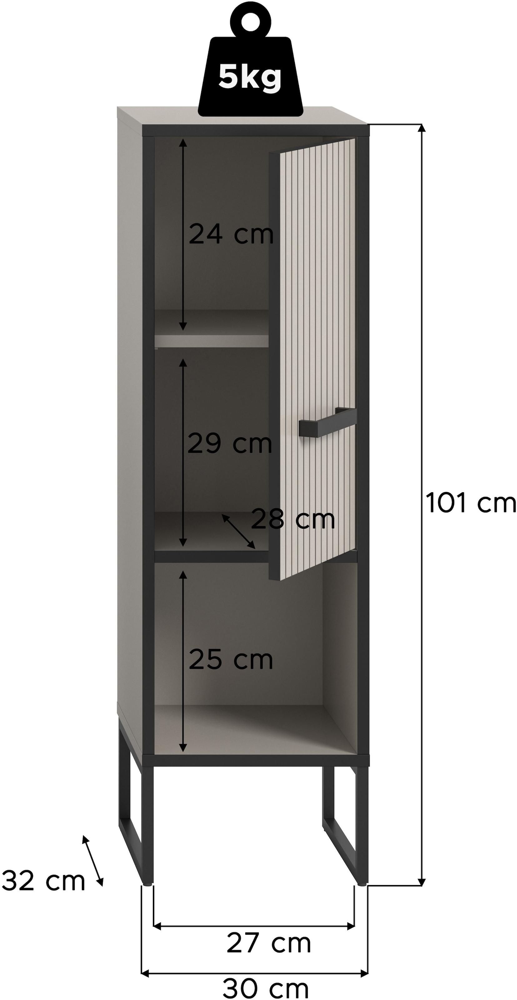 welltime Unterschrank »Locri, Höhe 101 cm, 1 Tür«, (1 St.), Türanschlag wechselbar, modernes Design, Badschrank, Bad