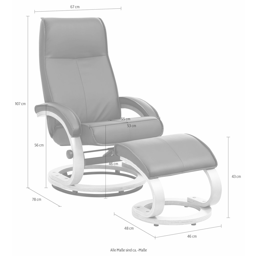 Home affaire Relaxsessel »Paris TV-Sessel, Liegesessel, manuell verstellbar,«, (Set, 2 St., bestehend aus Sessel und Hocker)
