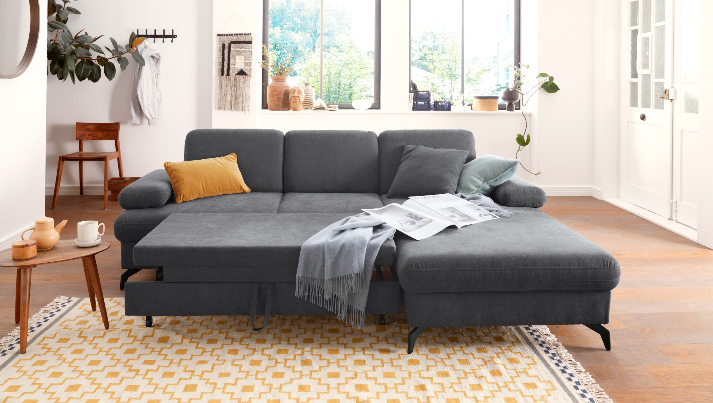sit&more Ecksofa »Morris L-Form«, mit Bettfunktion, bzw. XXL-Sitzfläche, Armteilverstellung & Zierkissen