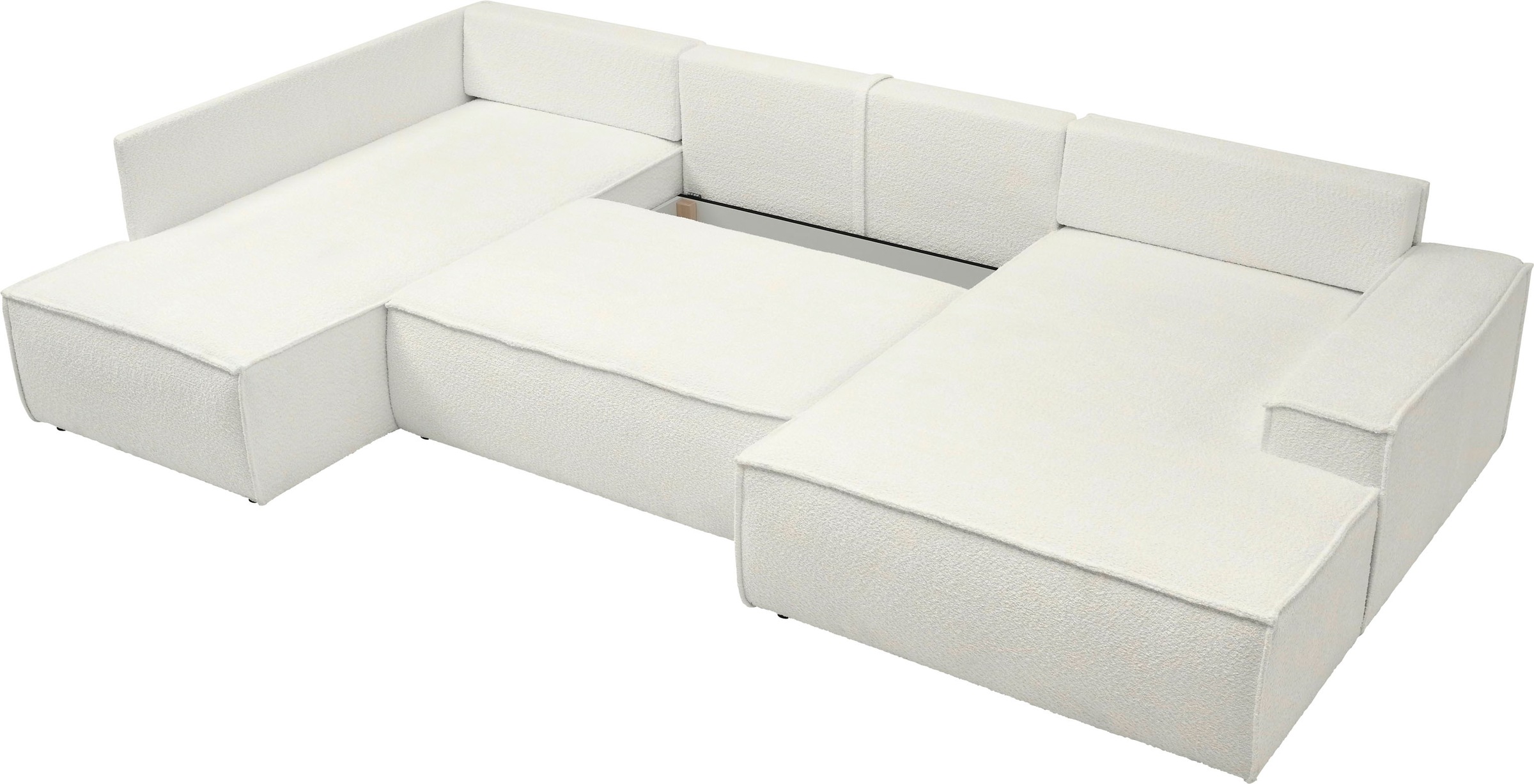 OTTO home Wohnlandschaft »FINNLEY U-Form XXL 329 cm - OTTO. Verlässliche Qualität.« Schlafsofa, Bettkasten, in Bouclé, Struktur fein und Mega Cord
