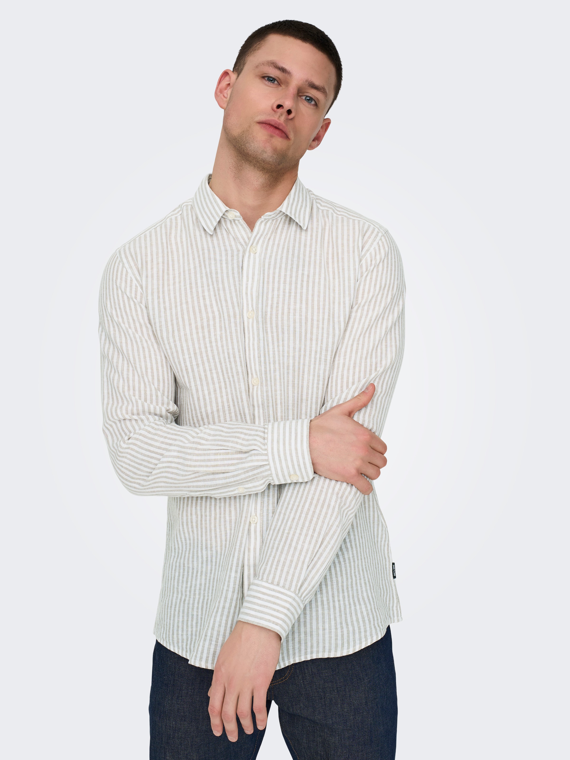 ONLY & SONS Kurzarmhemd »ONSCAIDEN LS STRIPE LINEN SHIRT 660 NOOS«