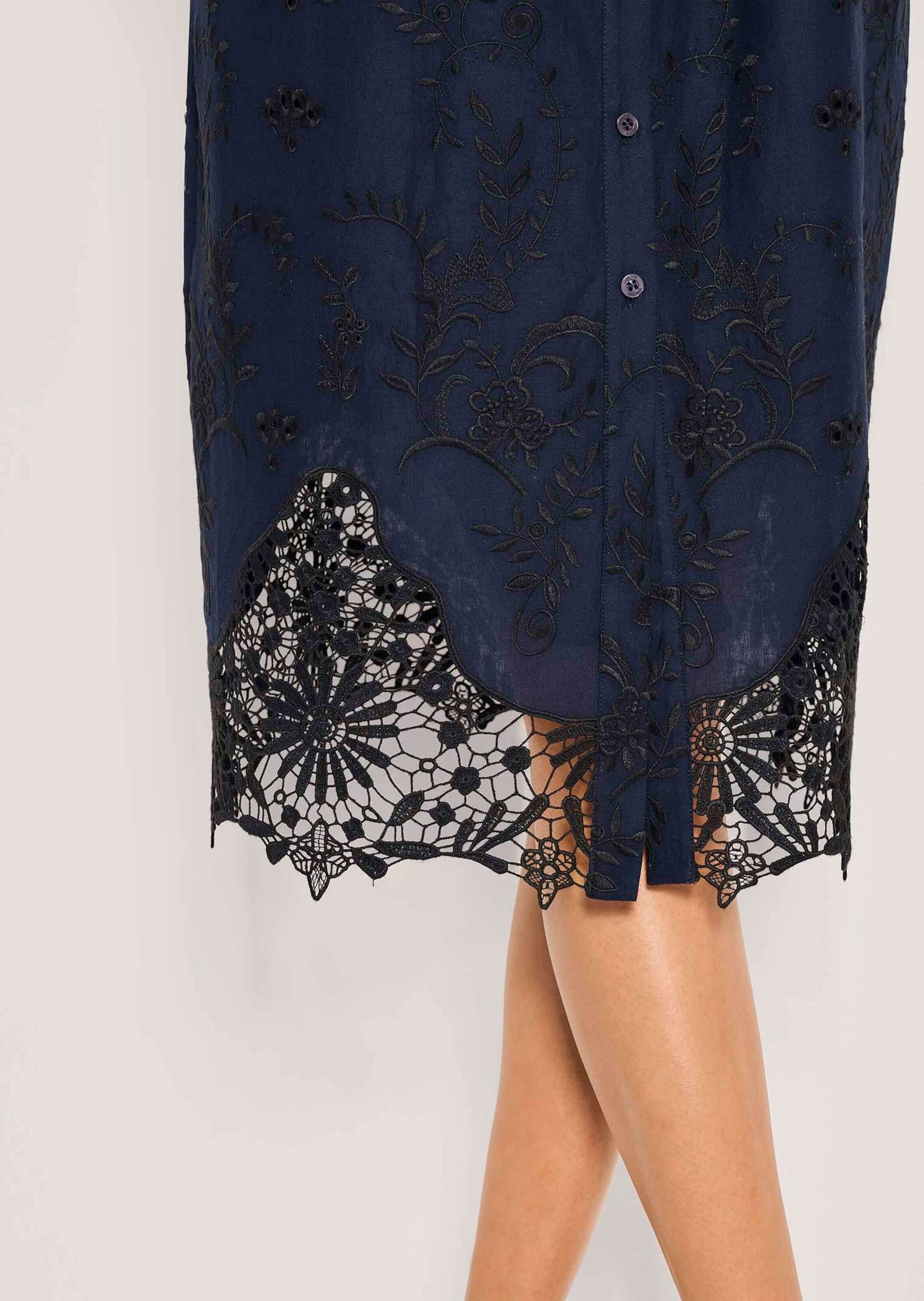 MADELEINE Midikleid »Hemdblusenkleid Baumwollkleid mit Spitze« Nahttasche Saum aus transparenter Spitze